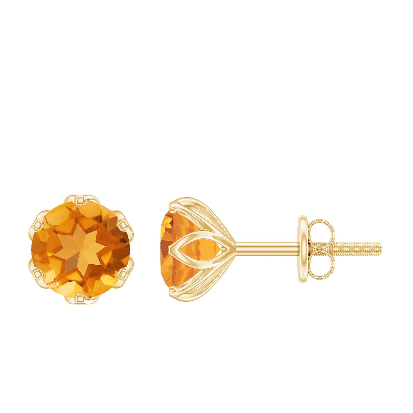 2.4 Carat Lotus Basket Set Solitaire Citrine Stud Earrings