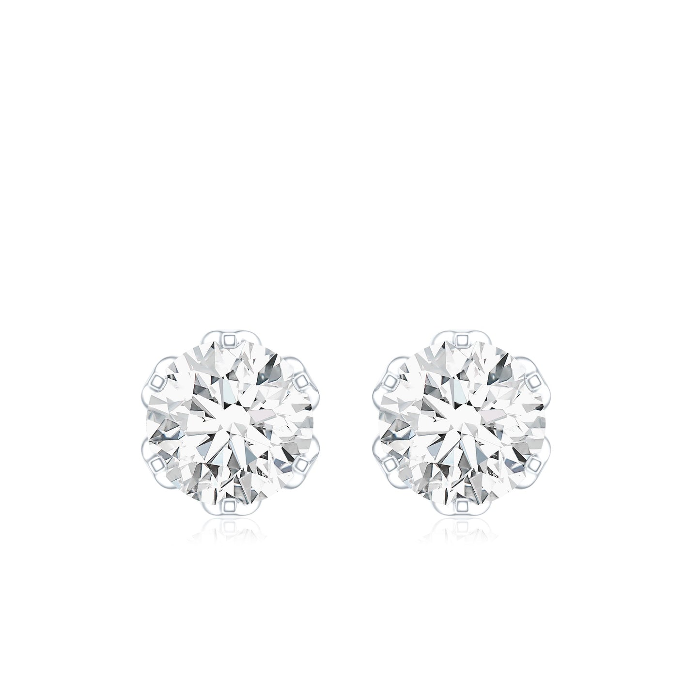 Moissanite Solitaire Stud Earrings in Lotus Basket Setting