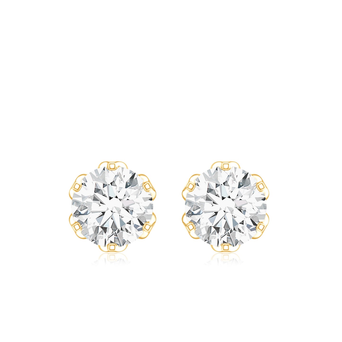 Moissanite Solitaire Stud Earrings in Lotus Basket Setting
