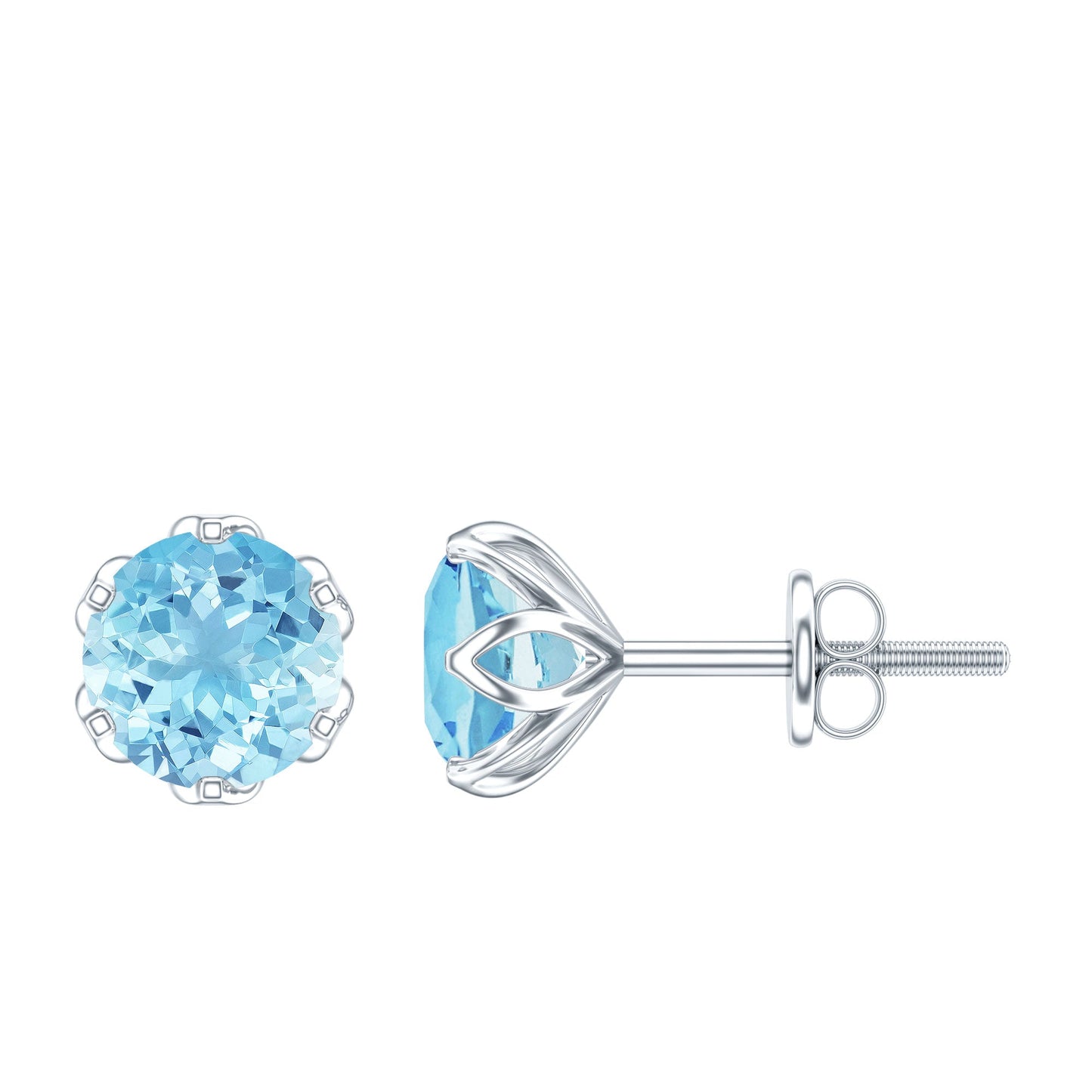 Lotus Basket Set Aquamarine Stud Earrings for Her