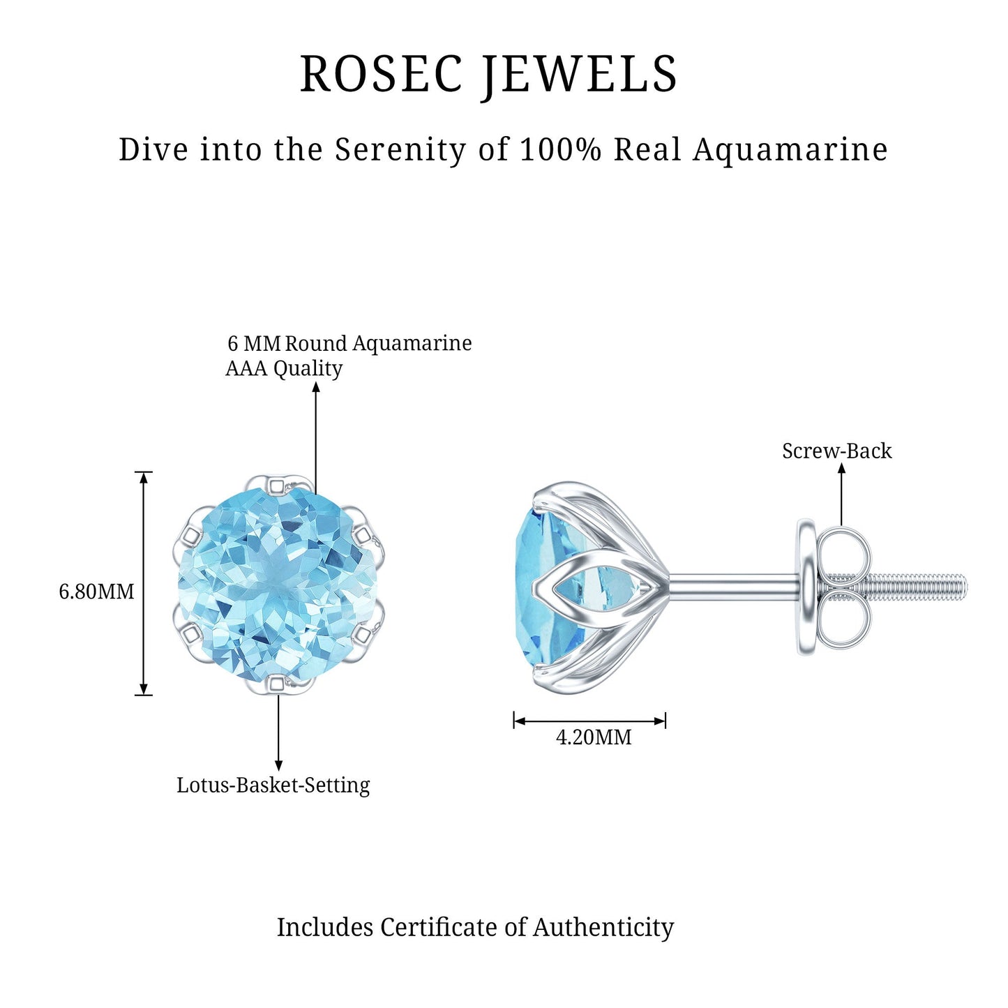 Lotus Basket Set Aquamarine Stud Earrings for Her