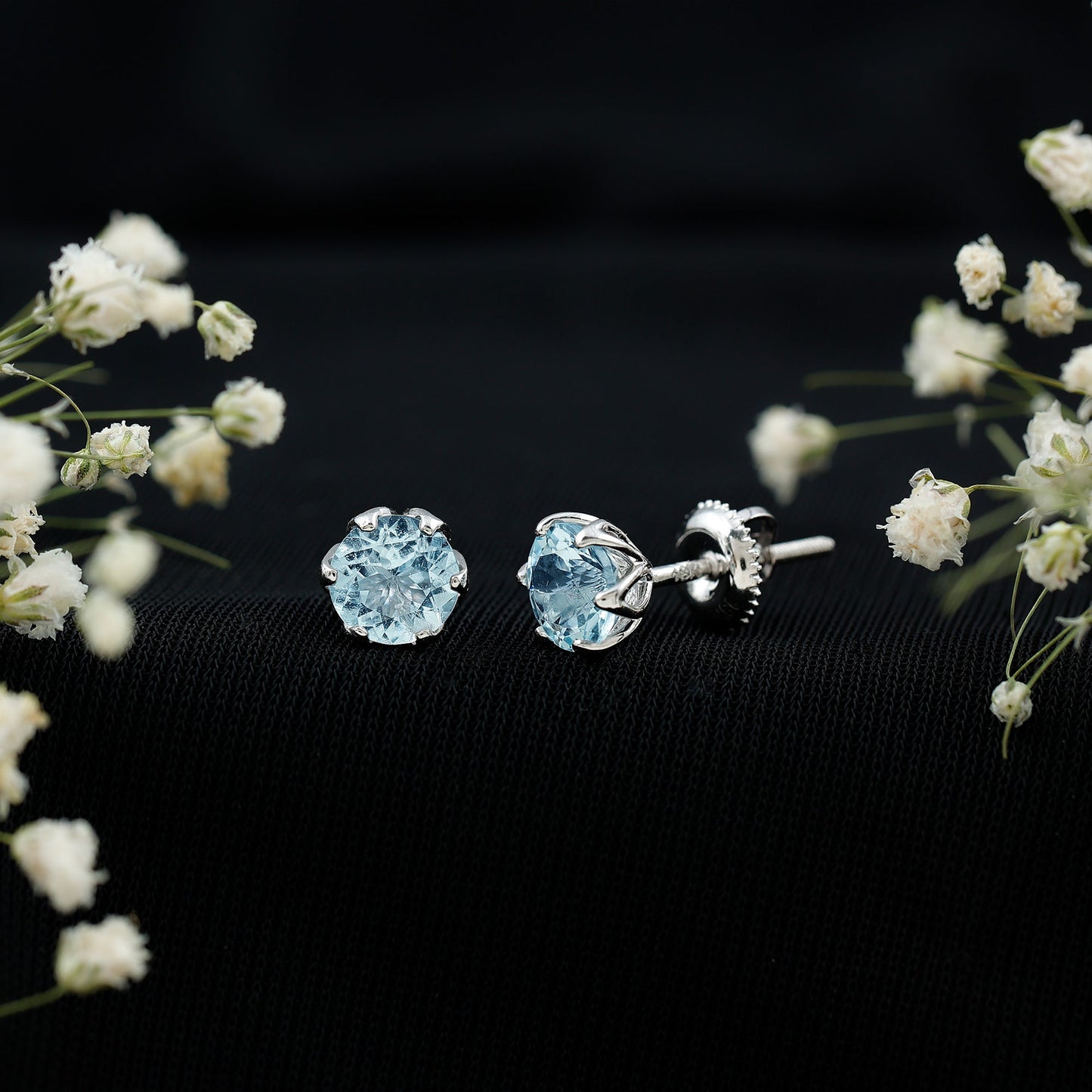 Lotus Basket Set Aquamarine Stud Earrings for Her