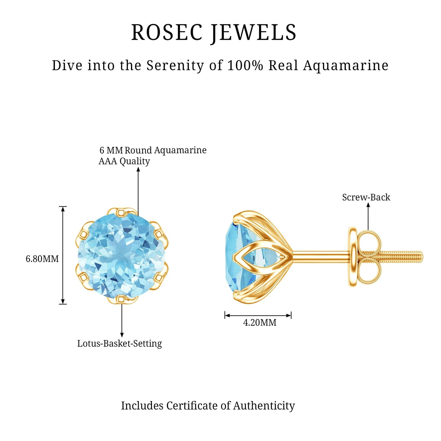 Lotus Basket Set Aquamarine Stud Earrings for Her