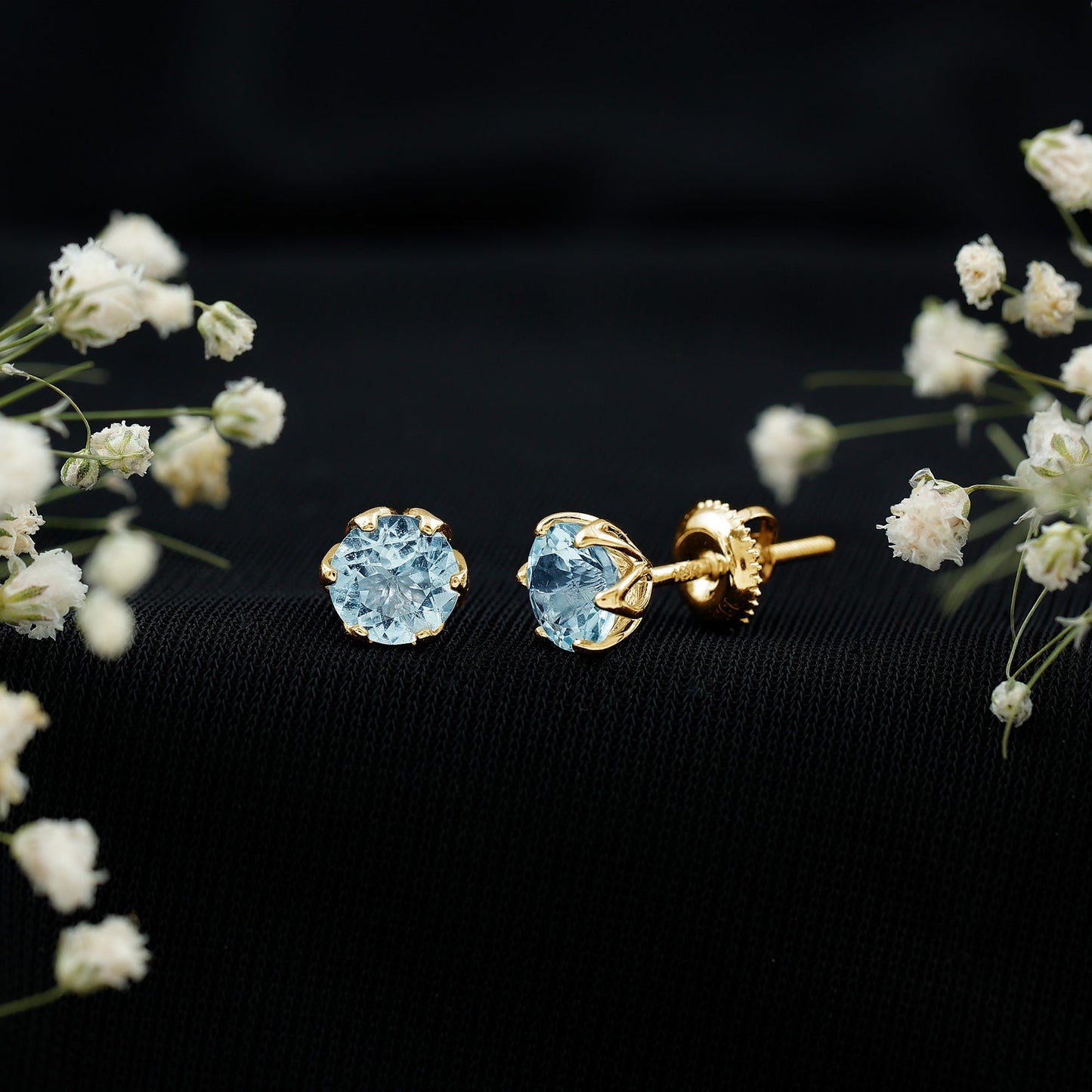 Lotus Basket Set Aquamarine Stud Earrings for Her