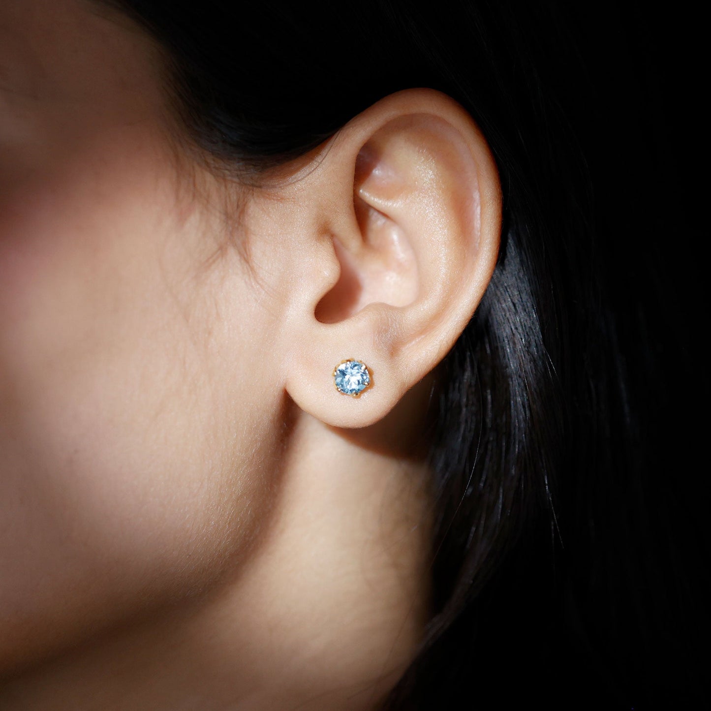 Lotus Basket Set Aquamarine Stud Earrings for Her