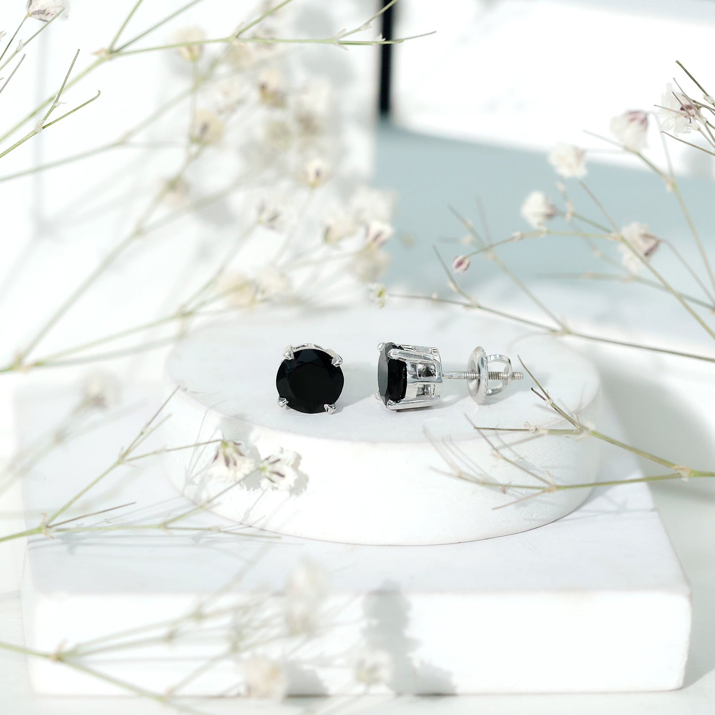 Round shape Lab Grown Black Diamond Solitaire Stud Earrings