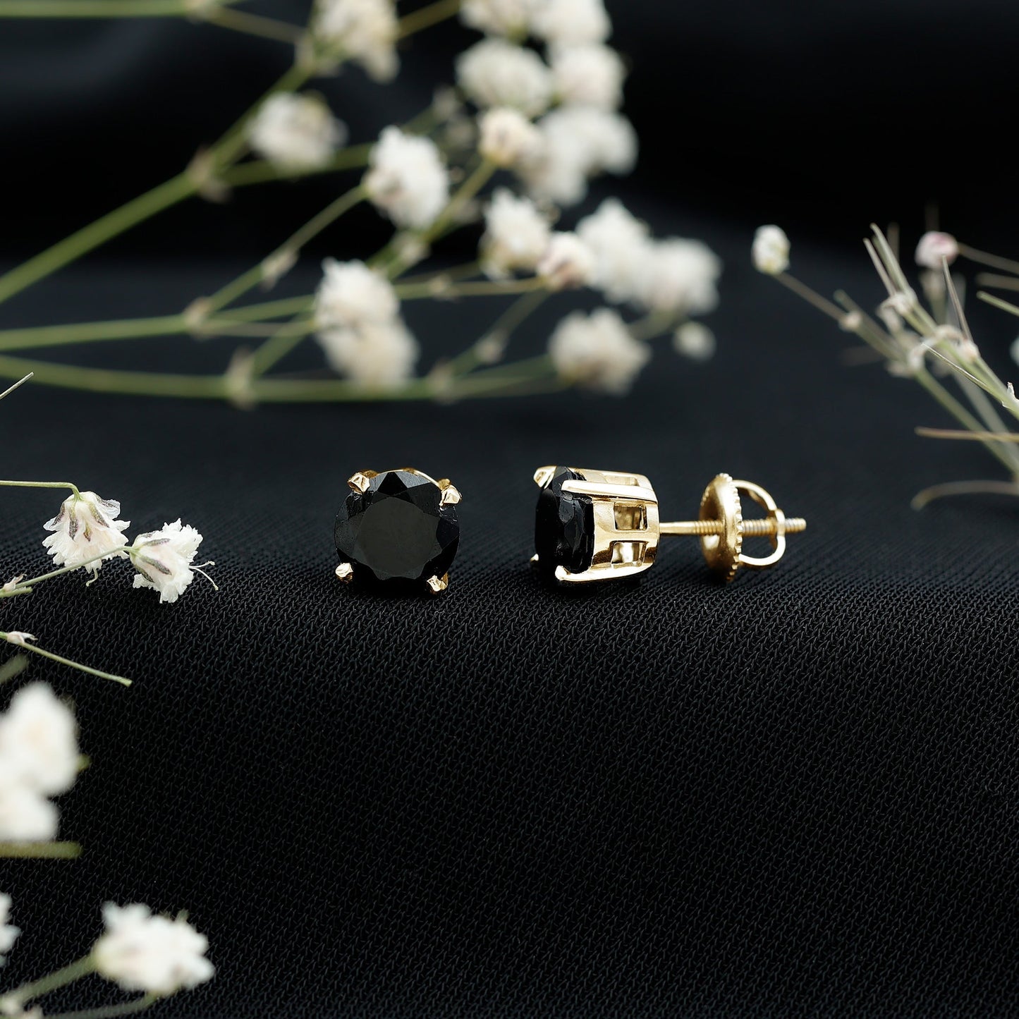 Round shape Lab Grown Black Diamond Solitaire Stud Earrings