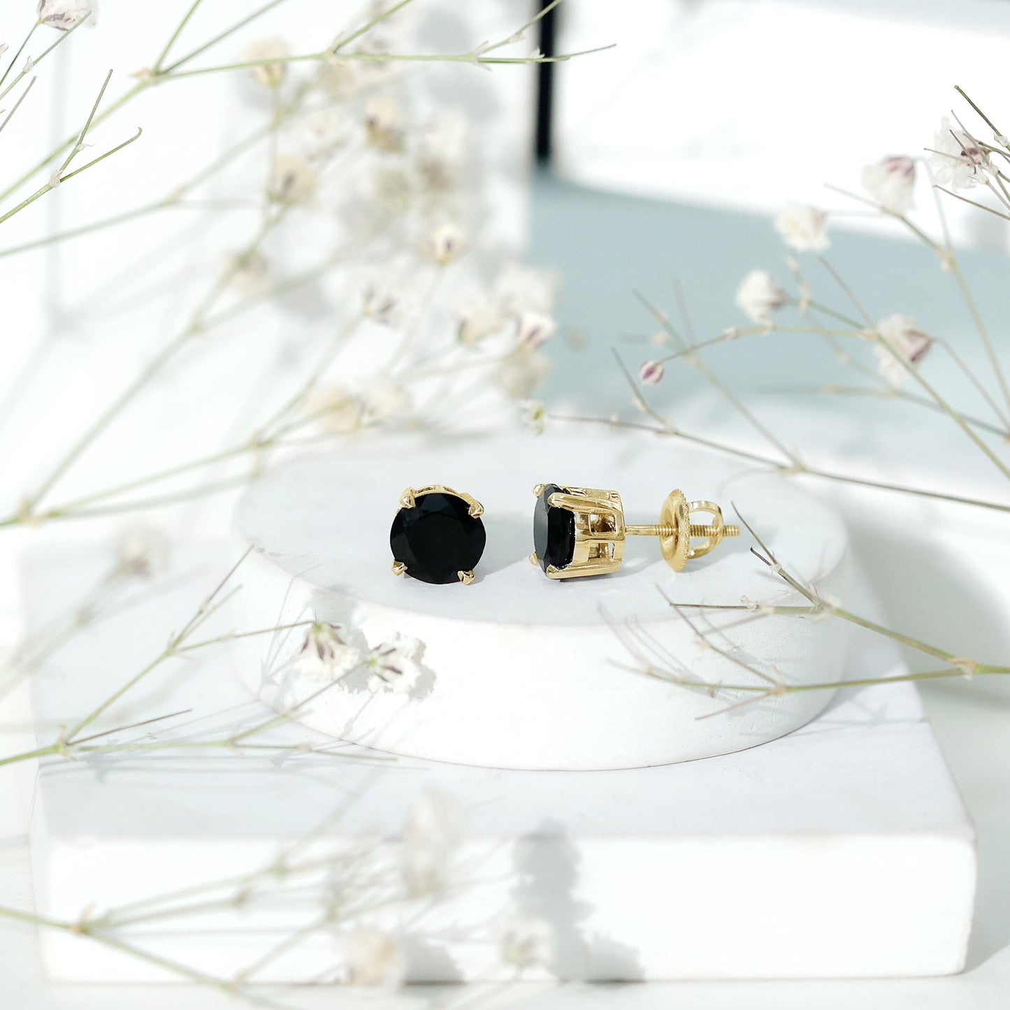 Round shape Lab Grown Black Diamond Solitaire Stud Earrings