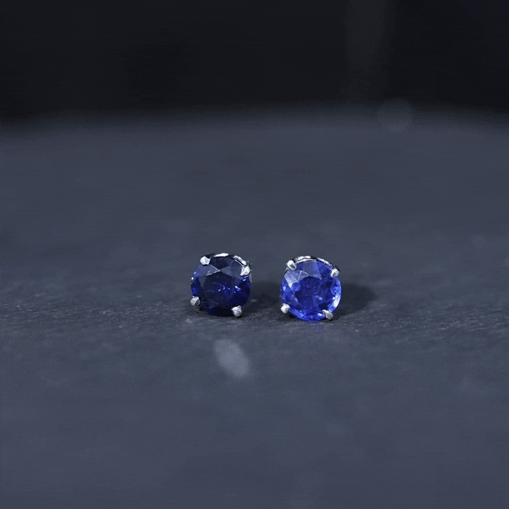 Certified Lab Created Blue Sapphire Stud Earrings in Claw Setting
