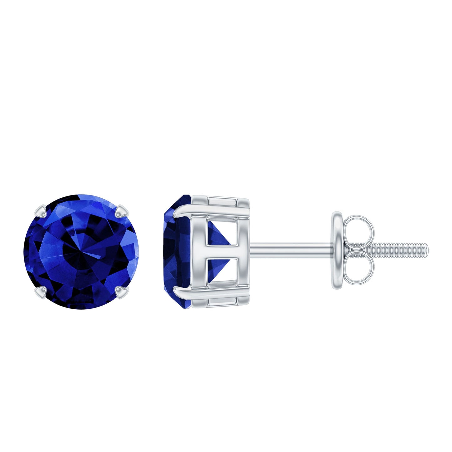 Certified Lab Created Blue Sapphire Stud Earrings in Claw Setting