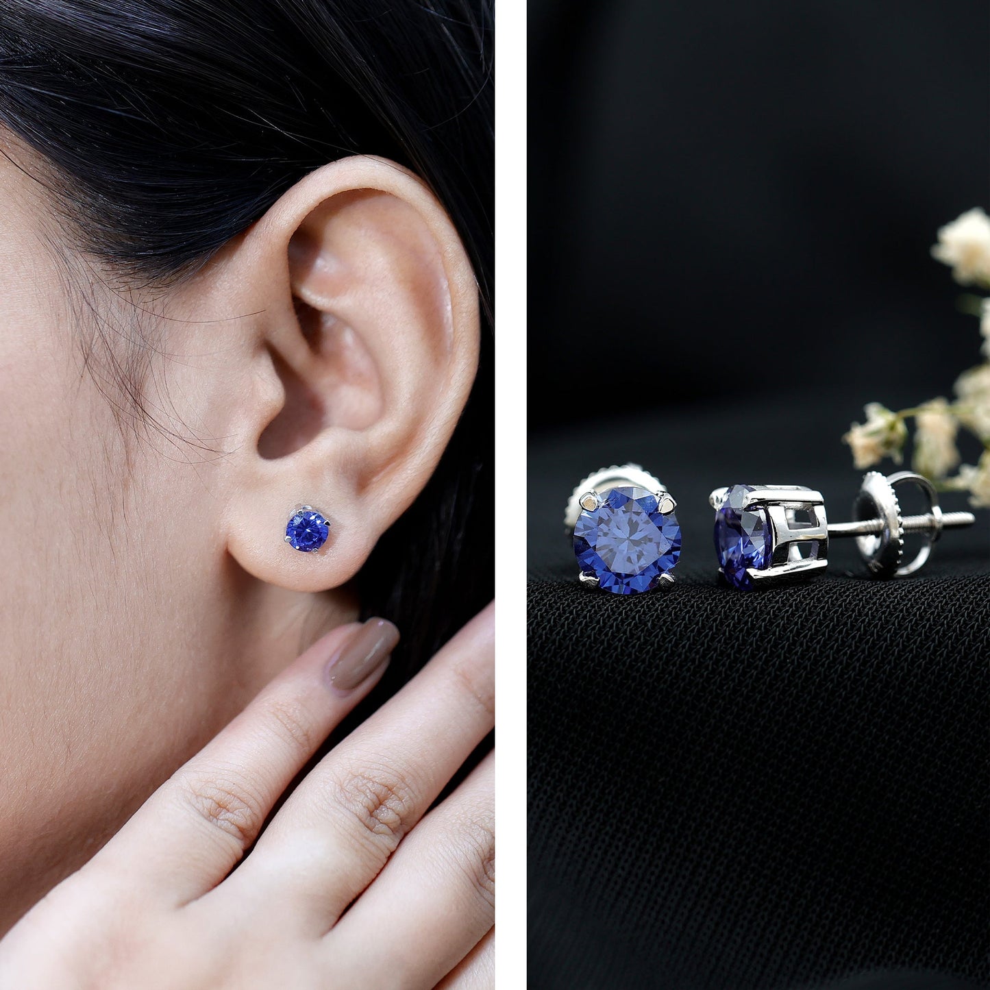 Certified Lab Created Blue Sapphire Stud Earrings in Claw Setting