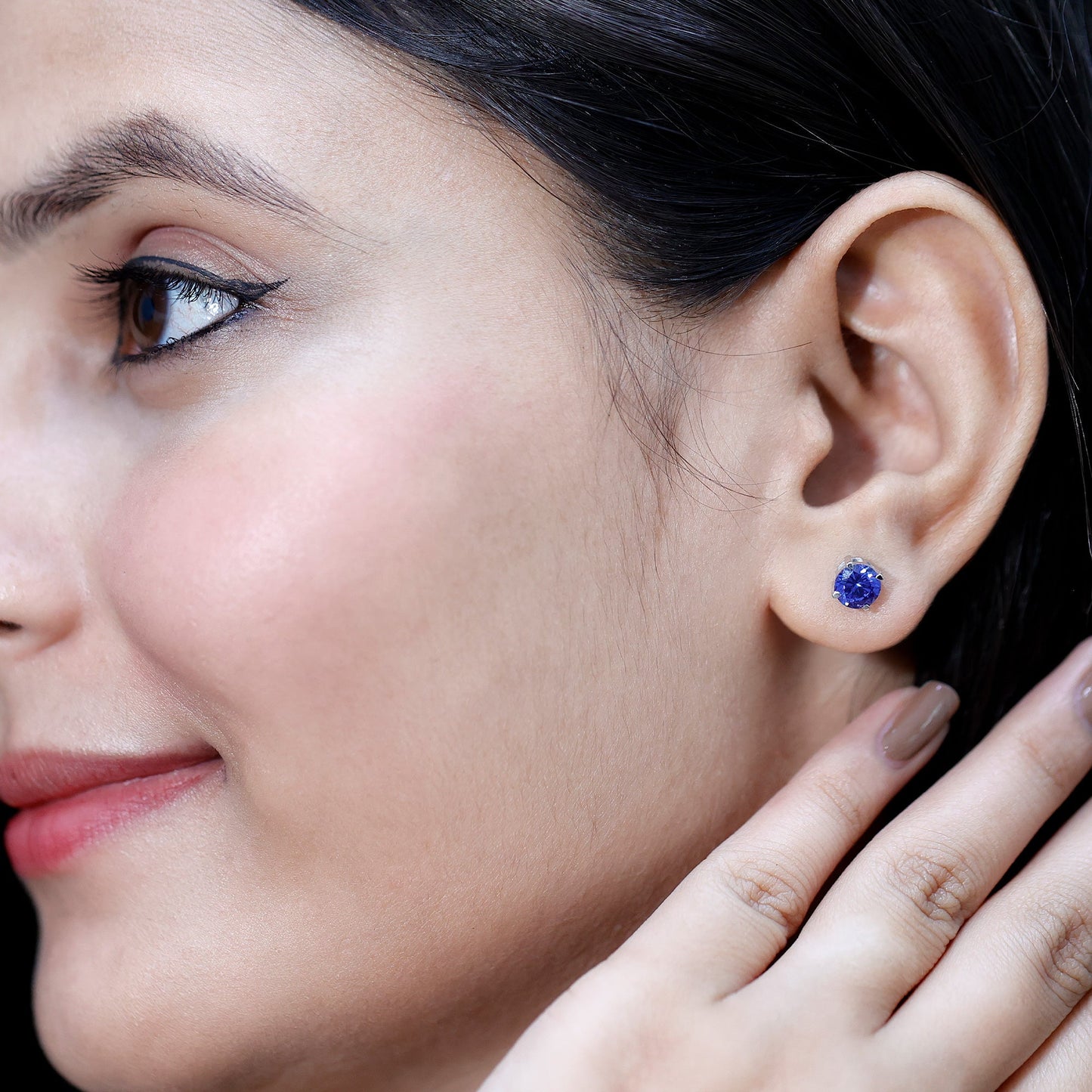 Certified Lab Created Blue Sapphire Stud Earrings in Claw Setting