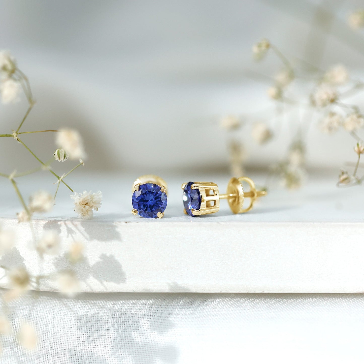 Certified Lab Created Blue Sapphire Stud Earrings in Claw Setting
