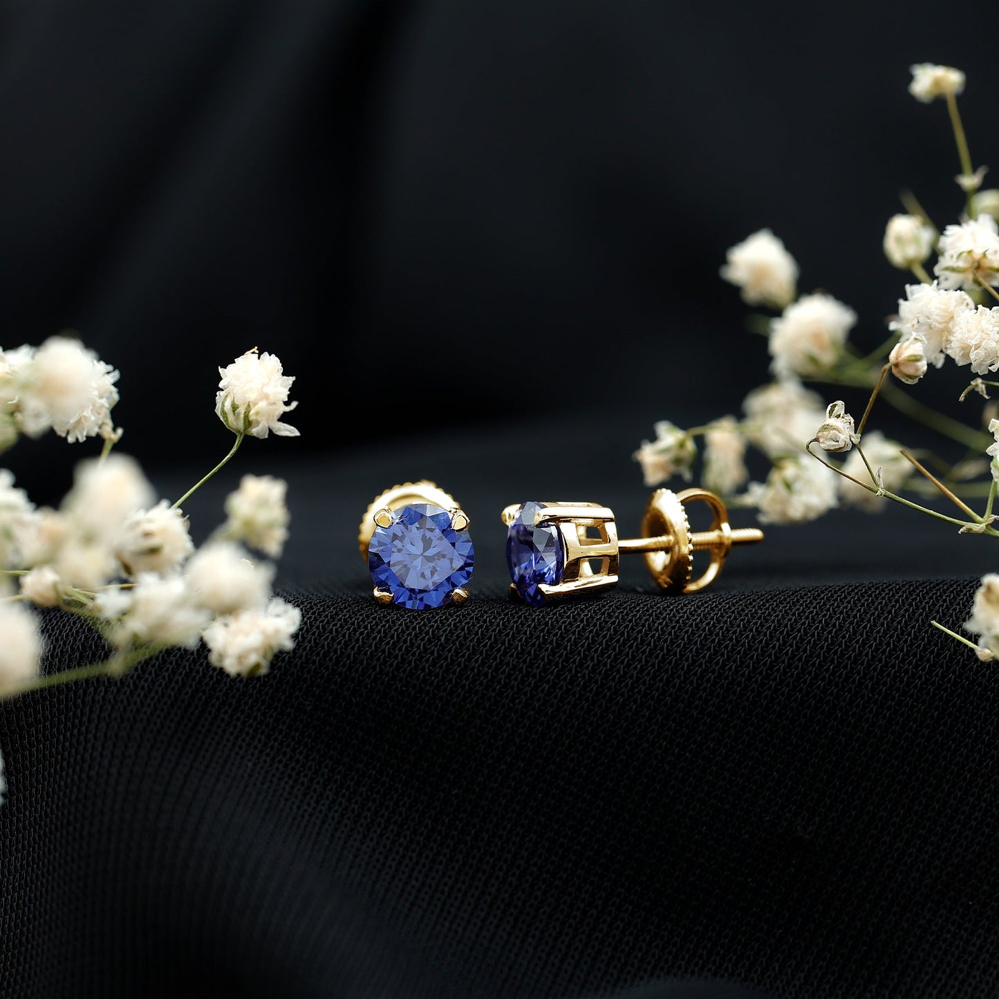 Certified Lab Created Blue Sapphire Stud Earrings in Claw Setting