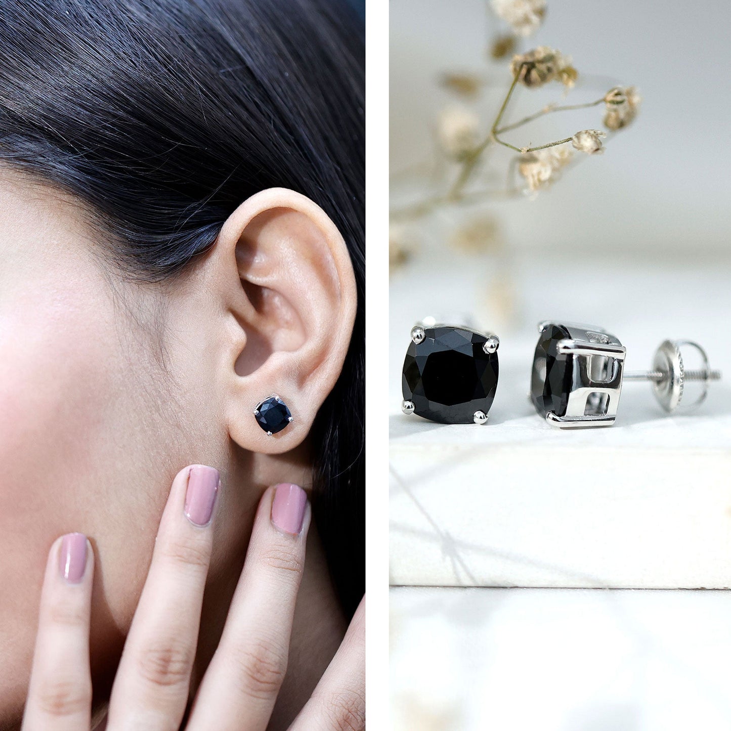 5.6 Carat Cushion Cut Created Black Diamond Stud Earrings