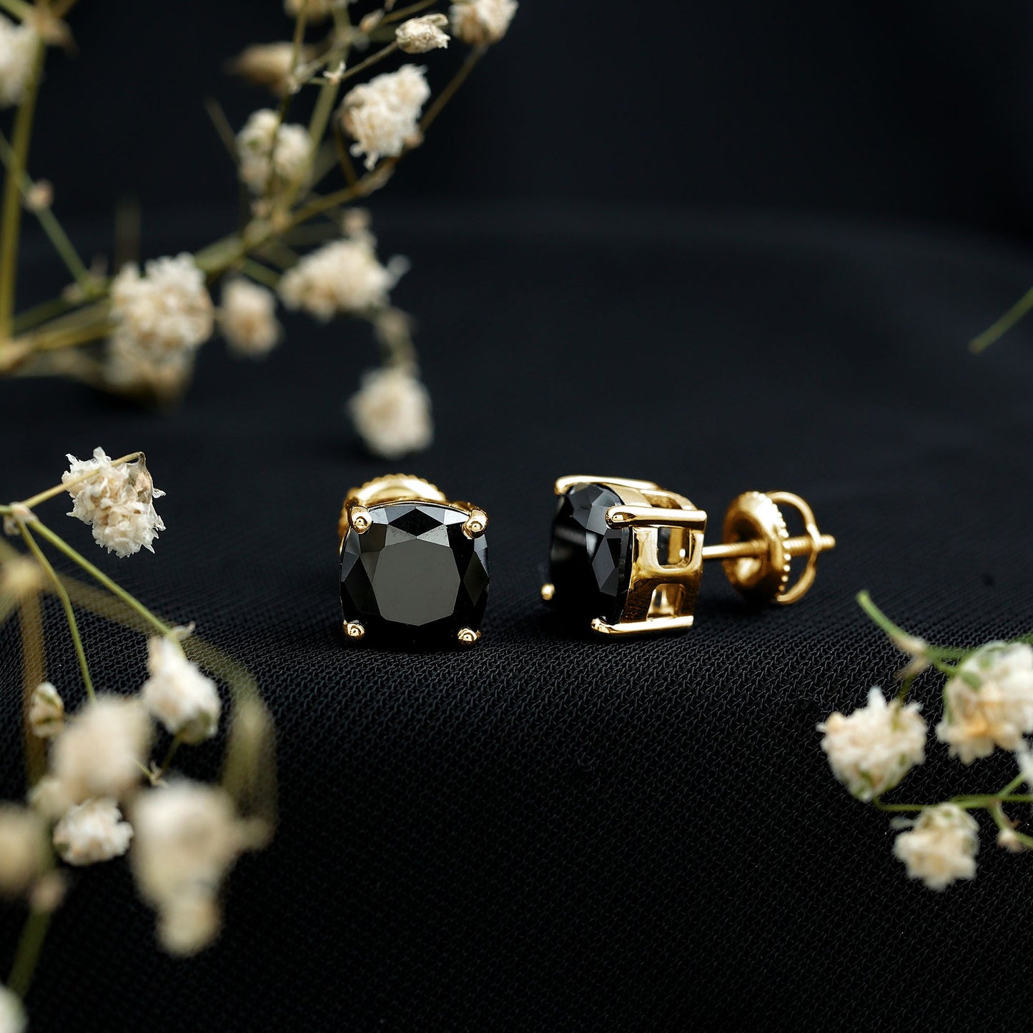 5.6 Carat Cushion Cut Created Black Diamond Stud Earrings