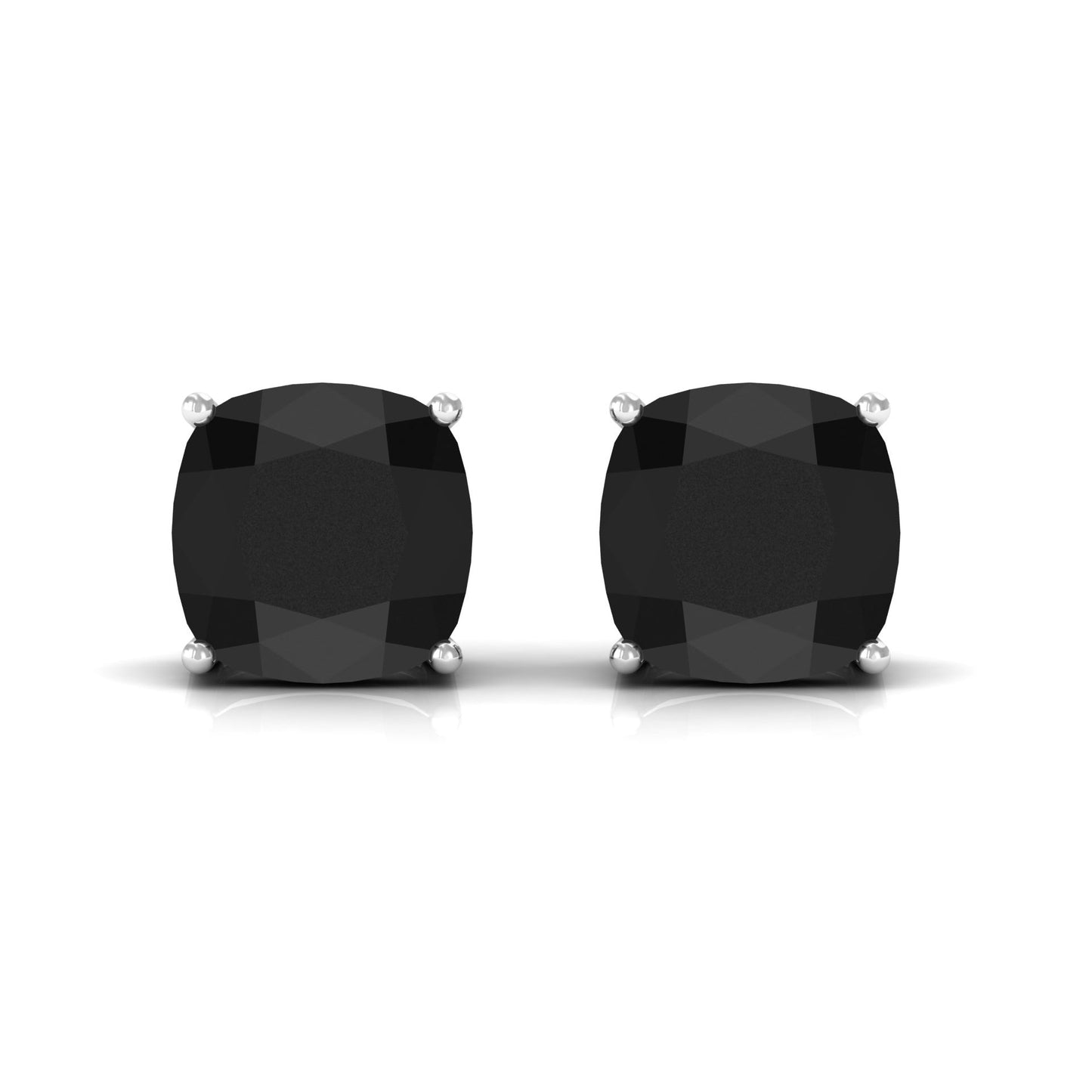 Natural 4.2 Carat Cushion Cut Black Onyx Earrings with Screw Back