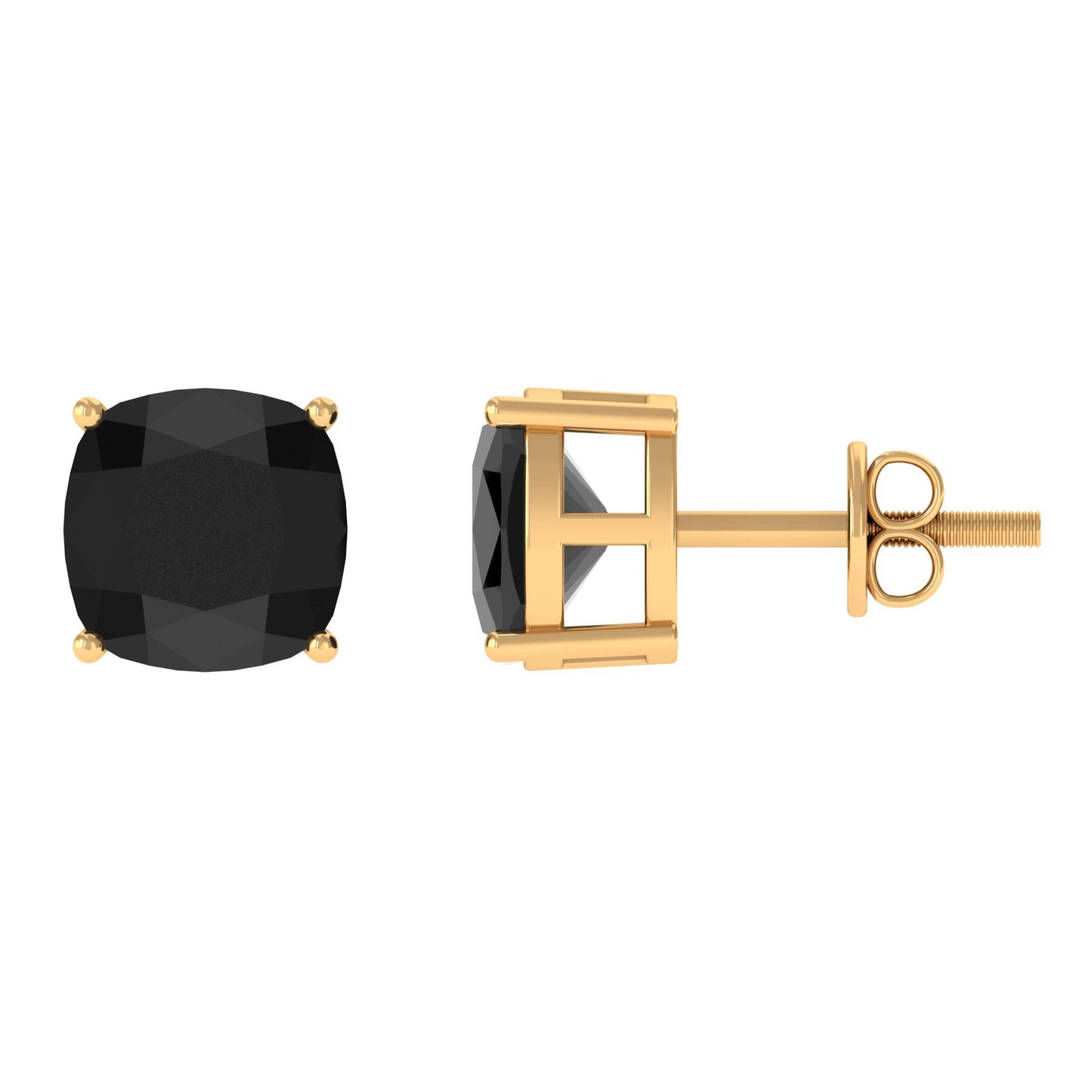 Natural 4.2 Carat Cushion Cut Black Onyx Earrings with Screw Back