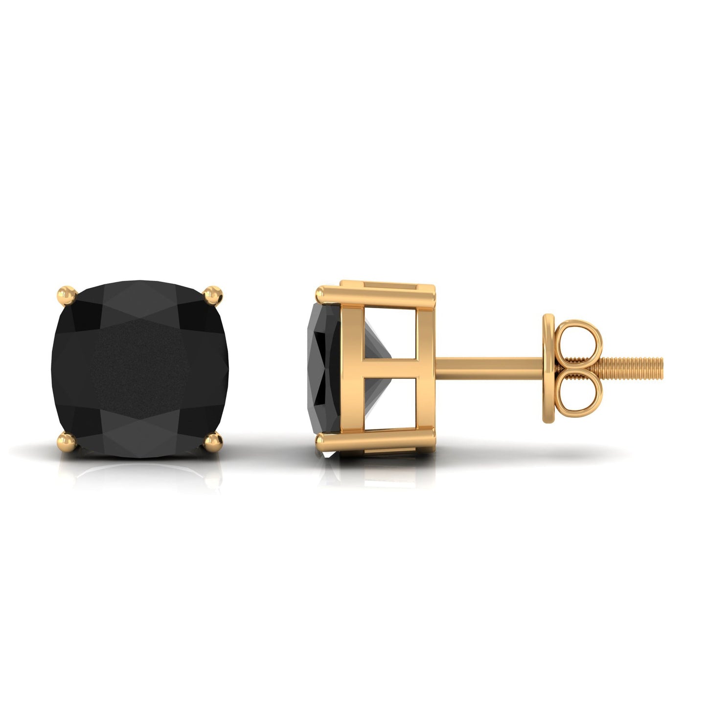 Natural 4.2 Carat Cushion Cut Black Onyx Earrings with Screw Back