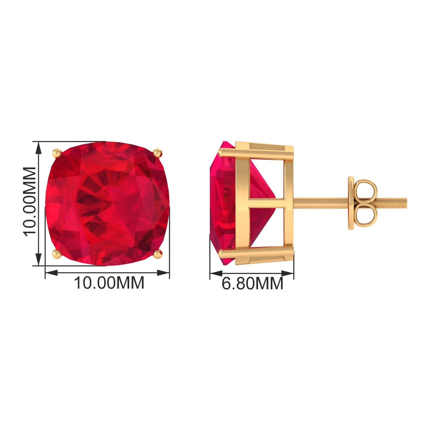 7.6 CT Created Ruby Solitaire Stud Earrings in 4 Prong Setting