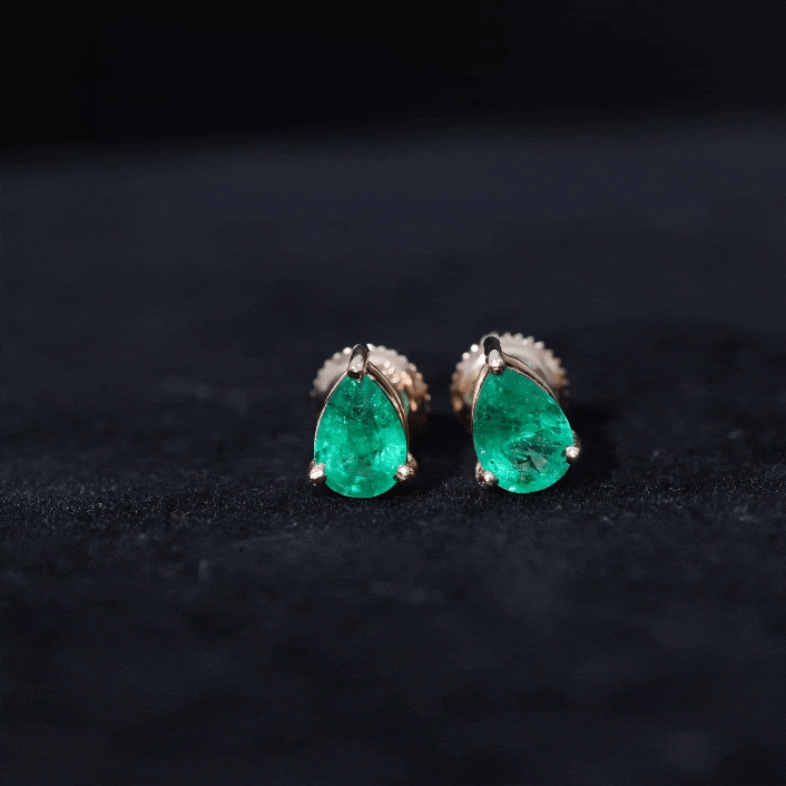 1.3 Carat Pear Cut Emerald Solitaire Stud Earrings