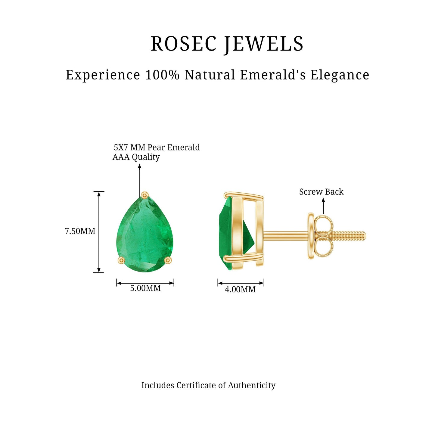 1.3 Carat Pear Cut Emerald Solitaire Stud Earrings