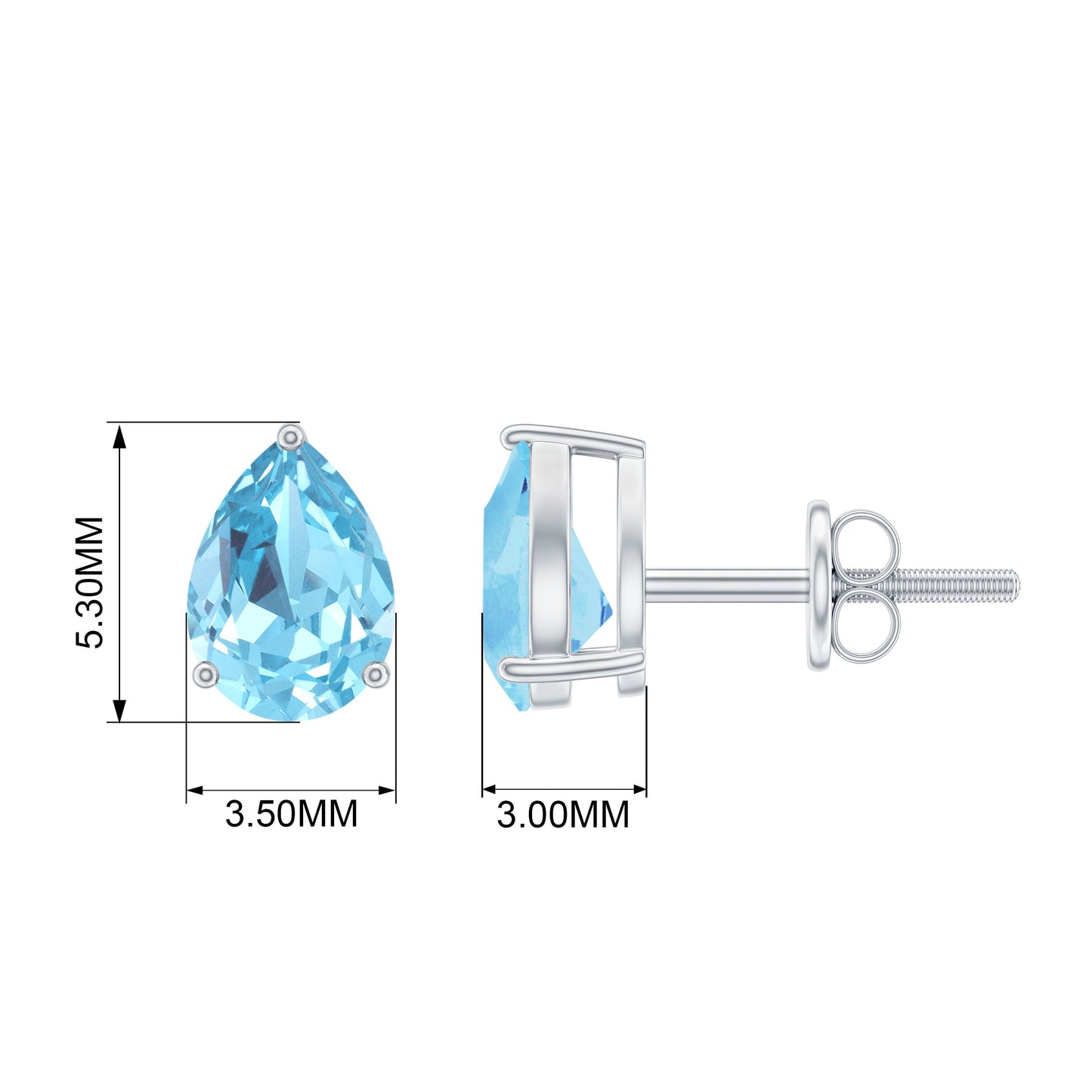 Natural Pear Shape Aquamarine Stud Earrings with Screw Back