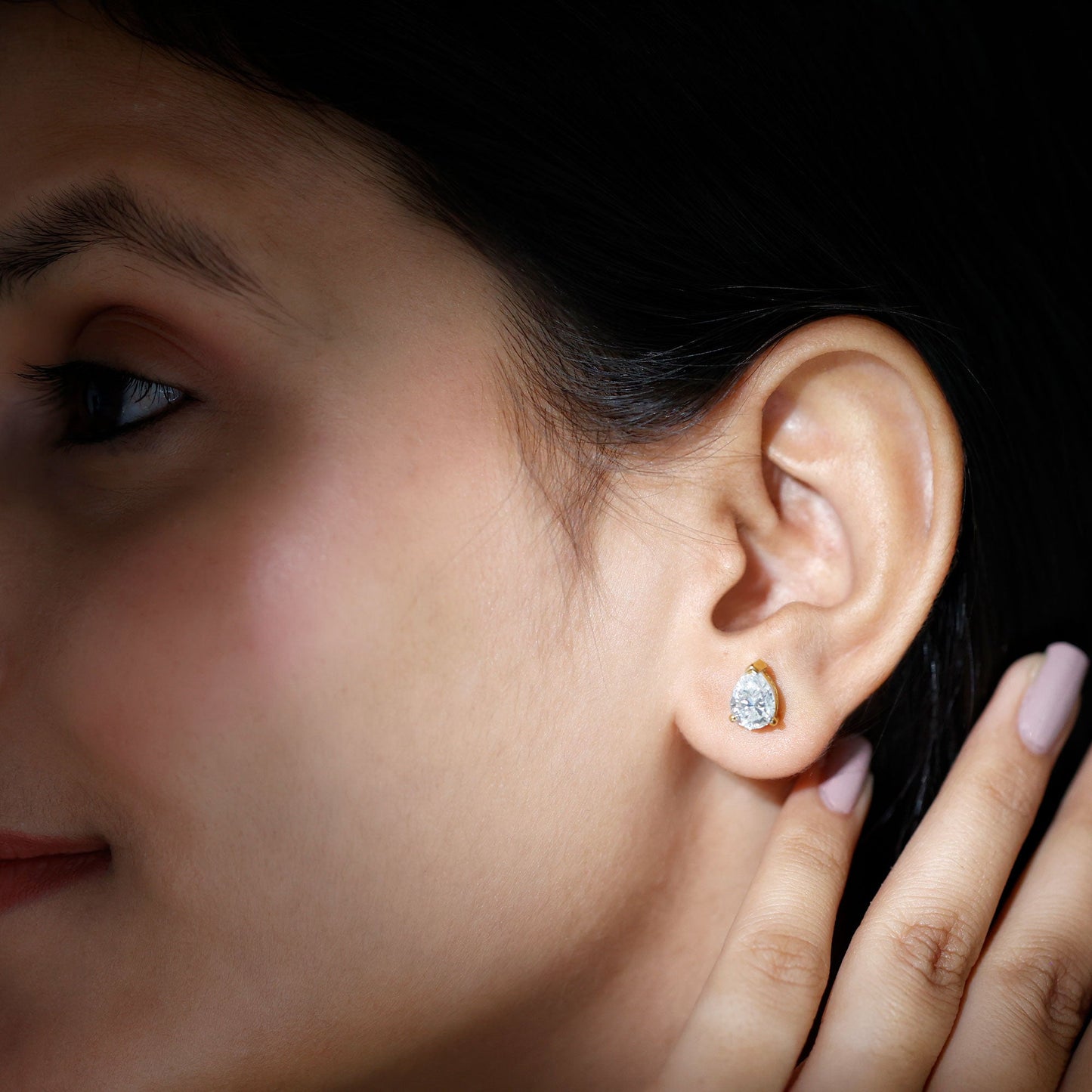 Solitaire Pear Cut Moissanite Stud Earrings
