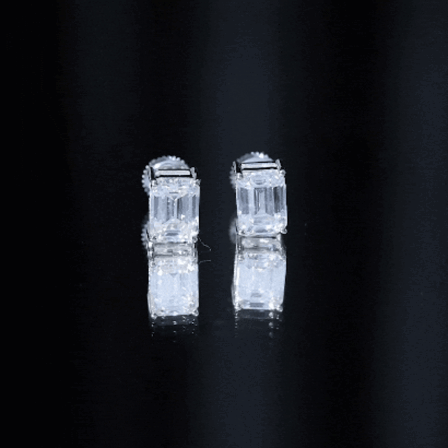 Certified Moissanite Emerald Cut Stud Earrings For Women