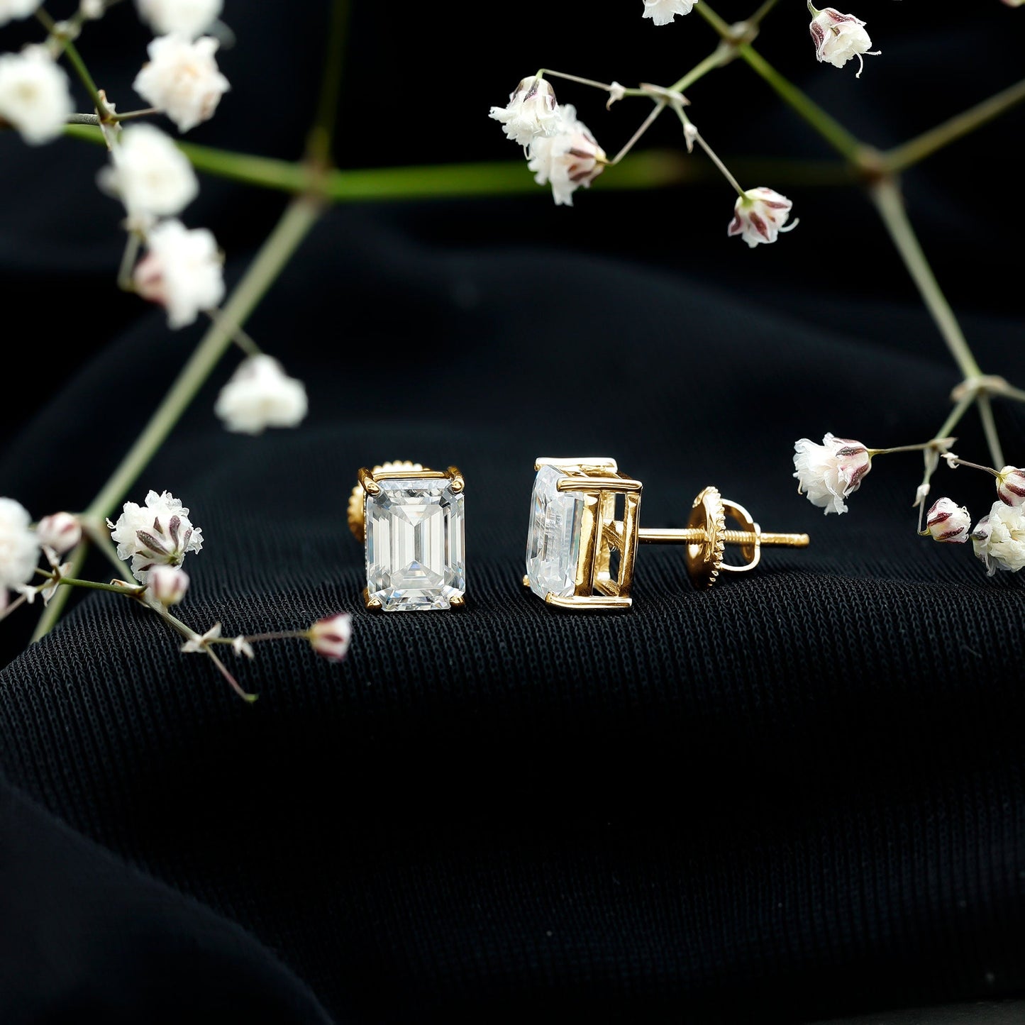 Certified Moissanite Emerald Cut Stud Earrings For Women