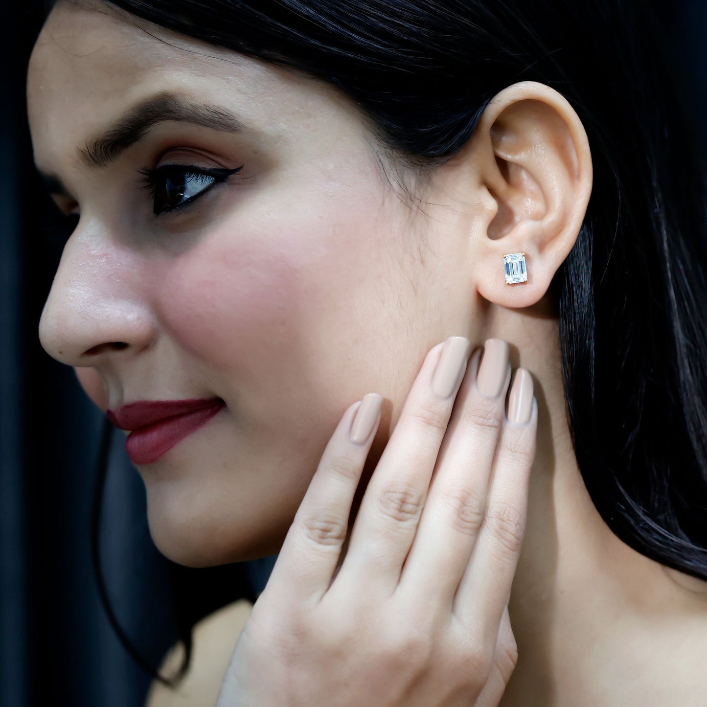 Certified Moissanite Emerald Cut Stud Earrings For Women