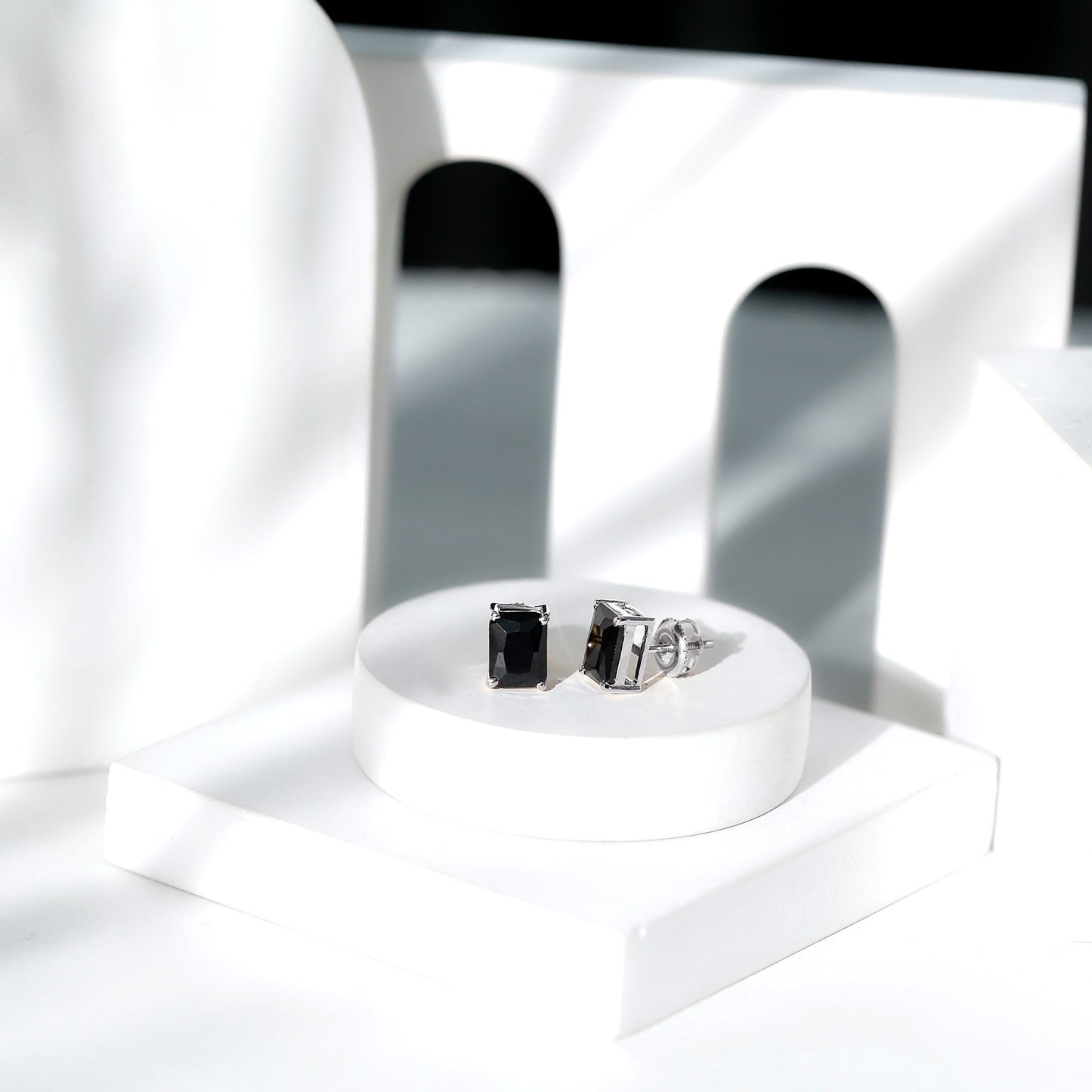 3.36 Carat Lab Created Black Diamond Emerald Cut Stud Earrings