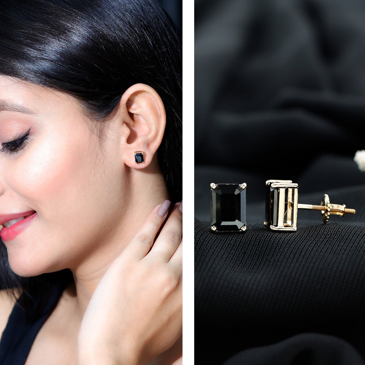 3.36 Carat Lab Created Black Diamond Emerald Cut Stud Earrings