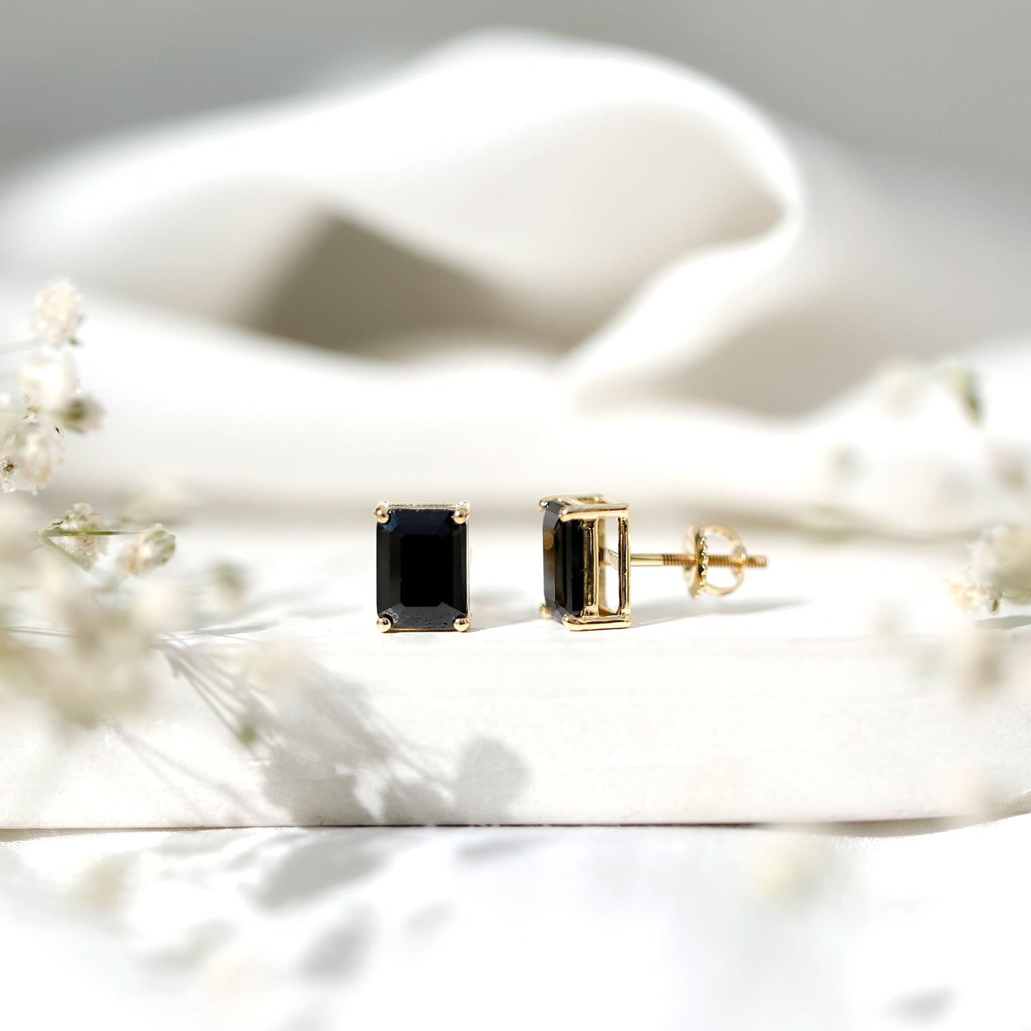 3.36 Carat Lab Created Black Diamond Emerald Cut Stud Earrings