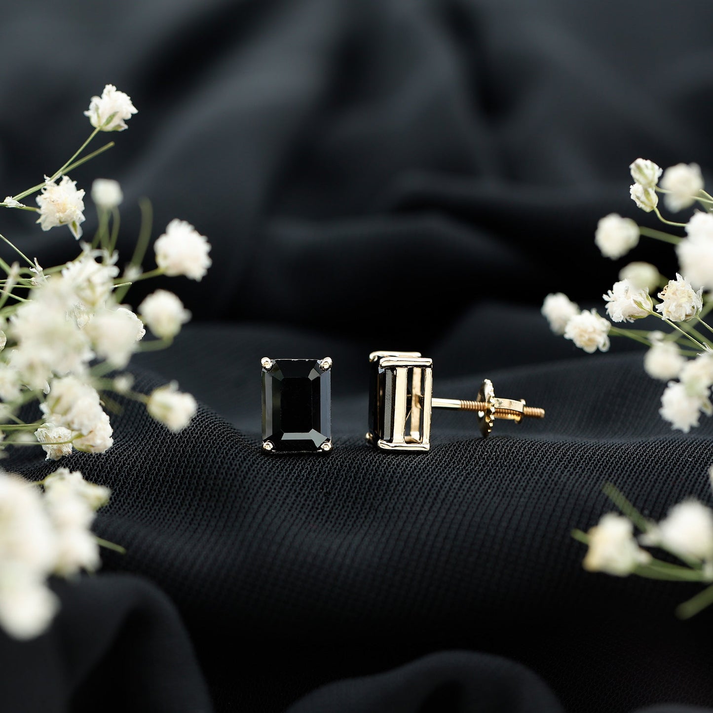 3.36 Carat Lab Created Black Diamond Emerald Cut Stud Earrings