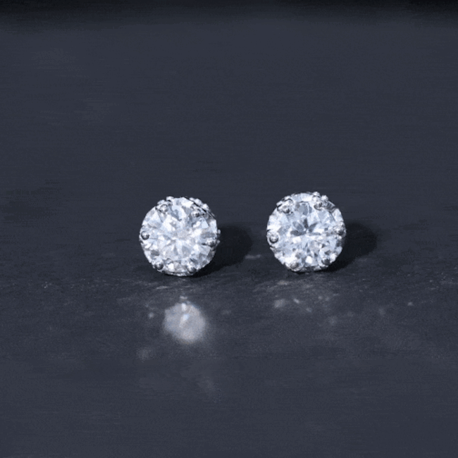 1.97 Carat Round Shape Moissanite Stud Earrings in Crown Setting