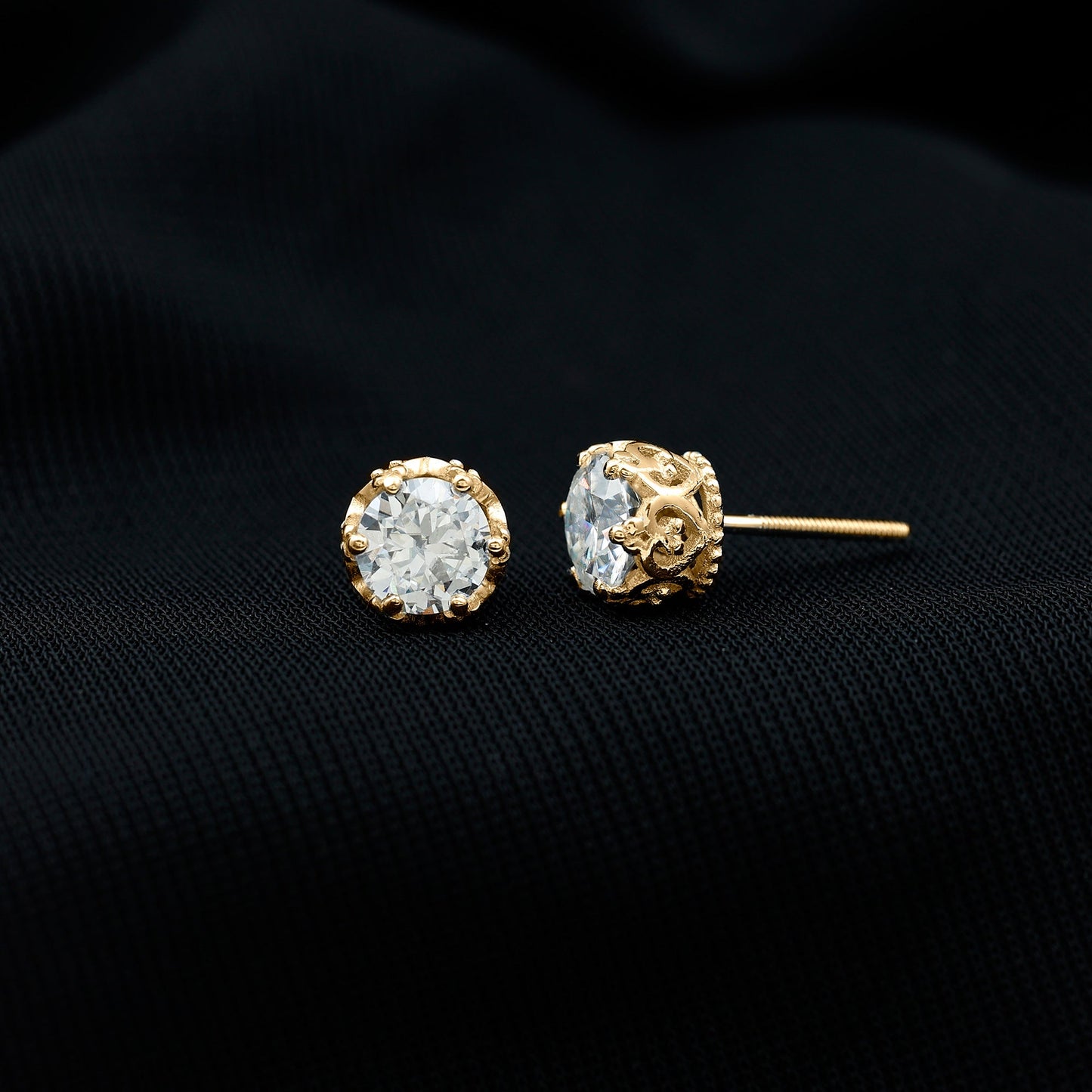 1.97 Carat Round Shape Moissanite Stud Earrings in Crown Setting