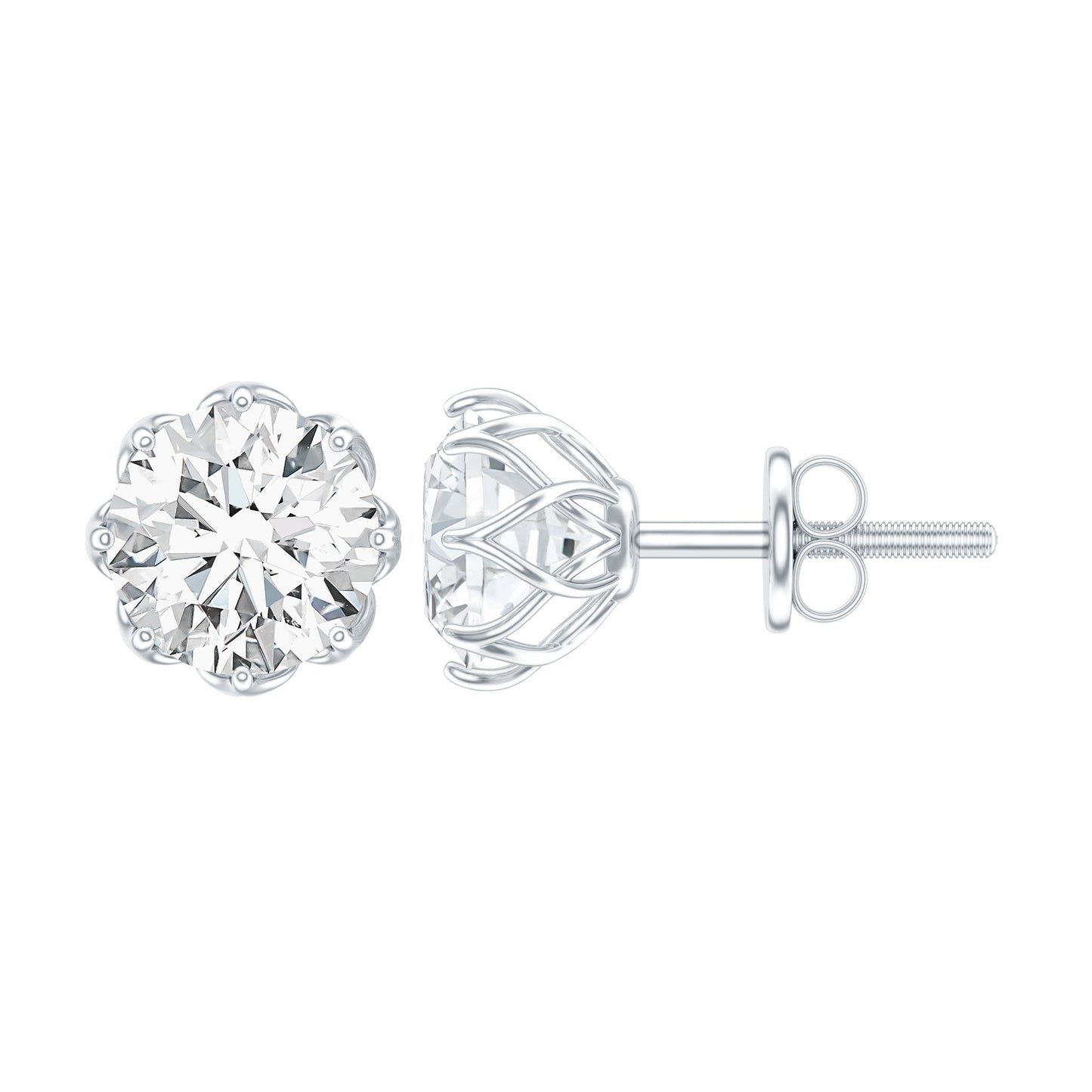 Certified Brilliant Cut 1.9 Carat Moissanite Solitaire Stud Earrings