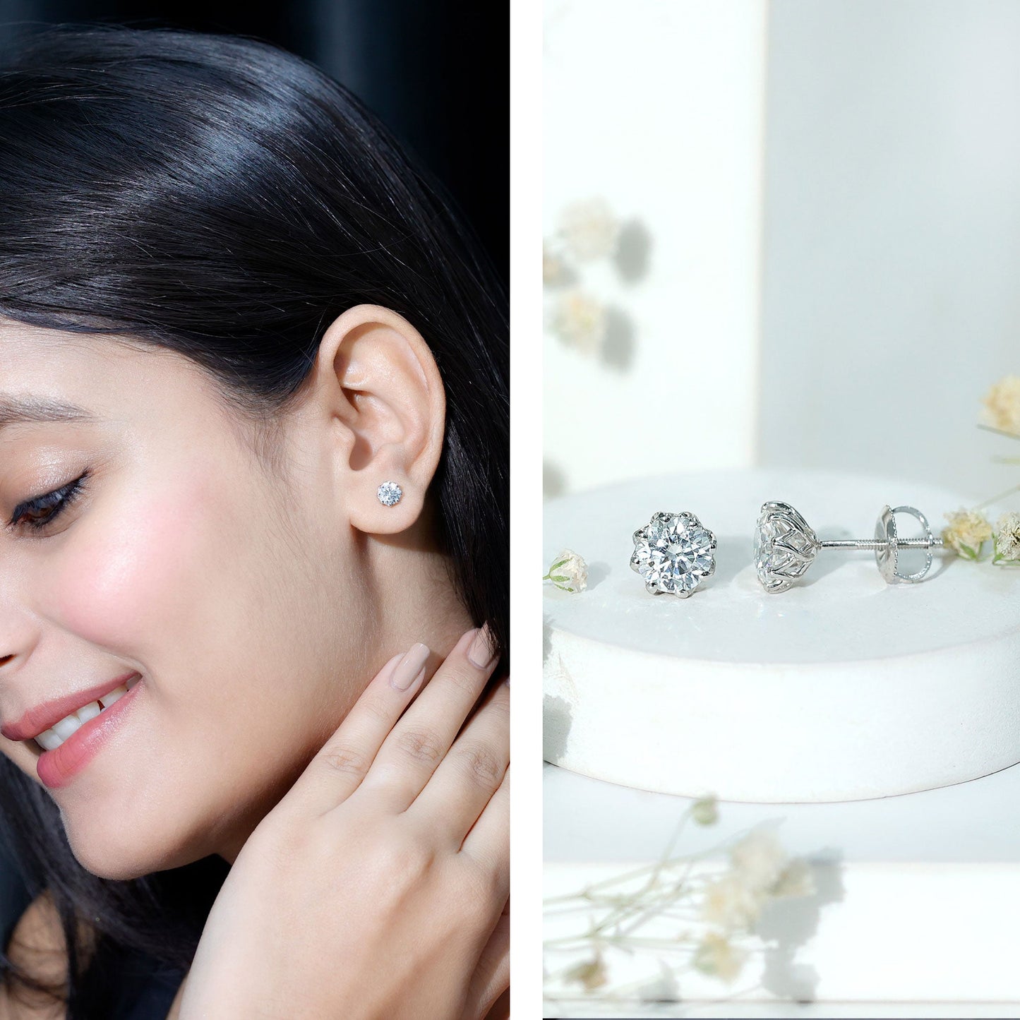 Certified Brilliant Cut 1.9 Carat Moissanite Solitaire Stud Earrings