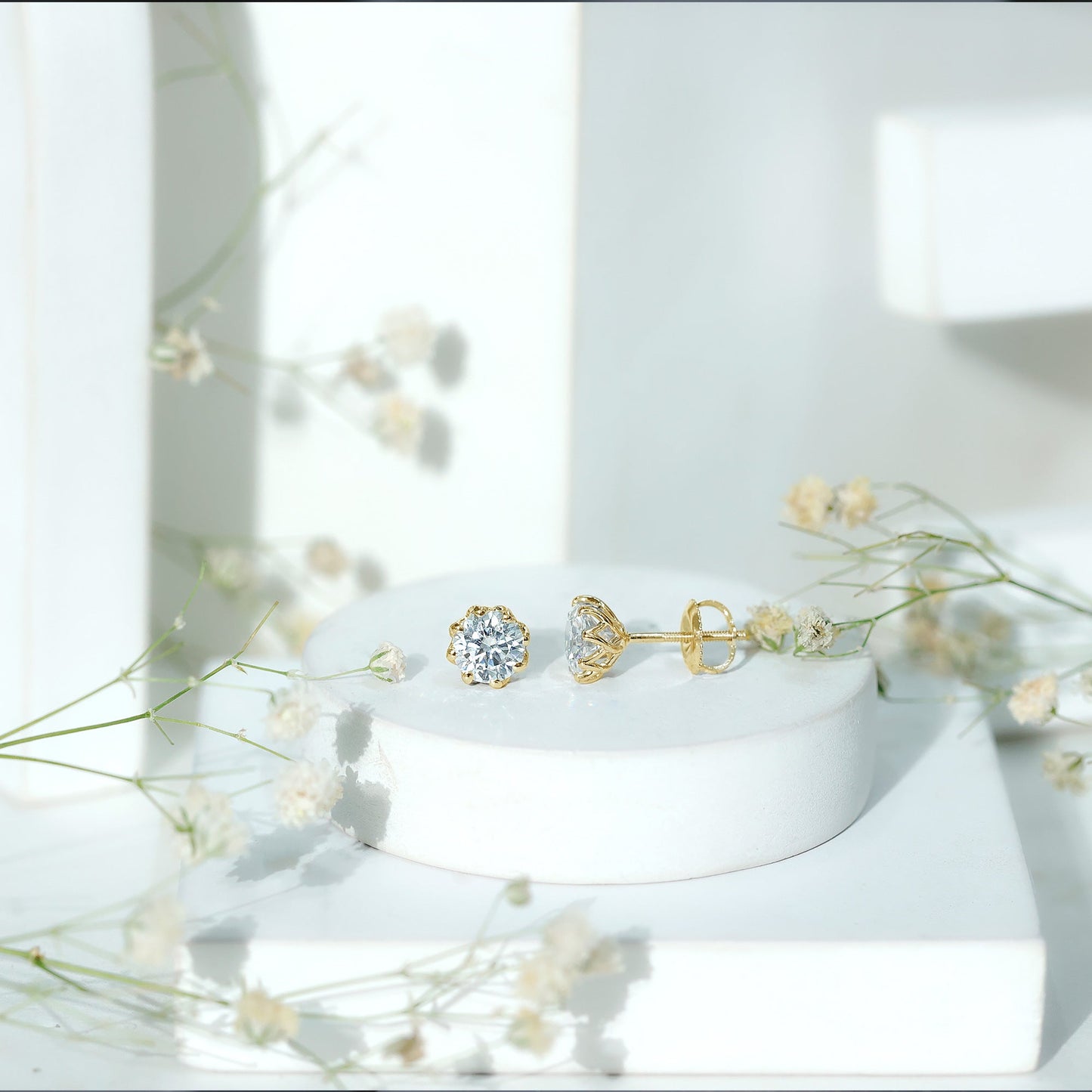 Certified Brilliant Cut 1.9 Carat Moissanite Solitaire Stud Earrings