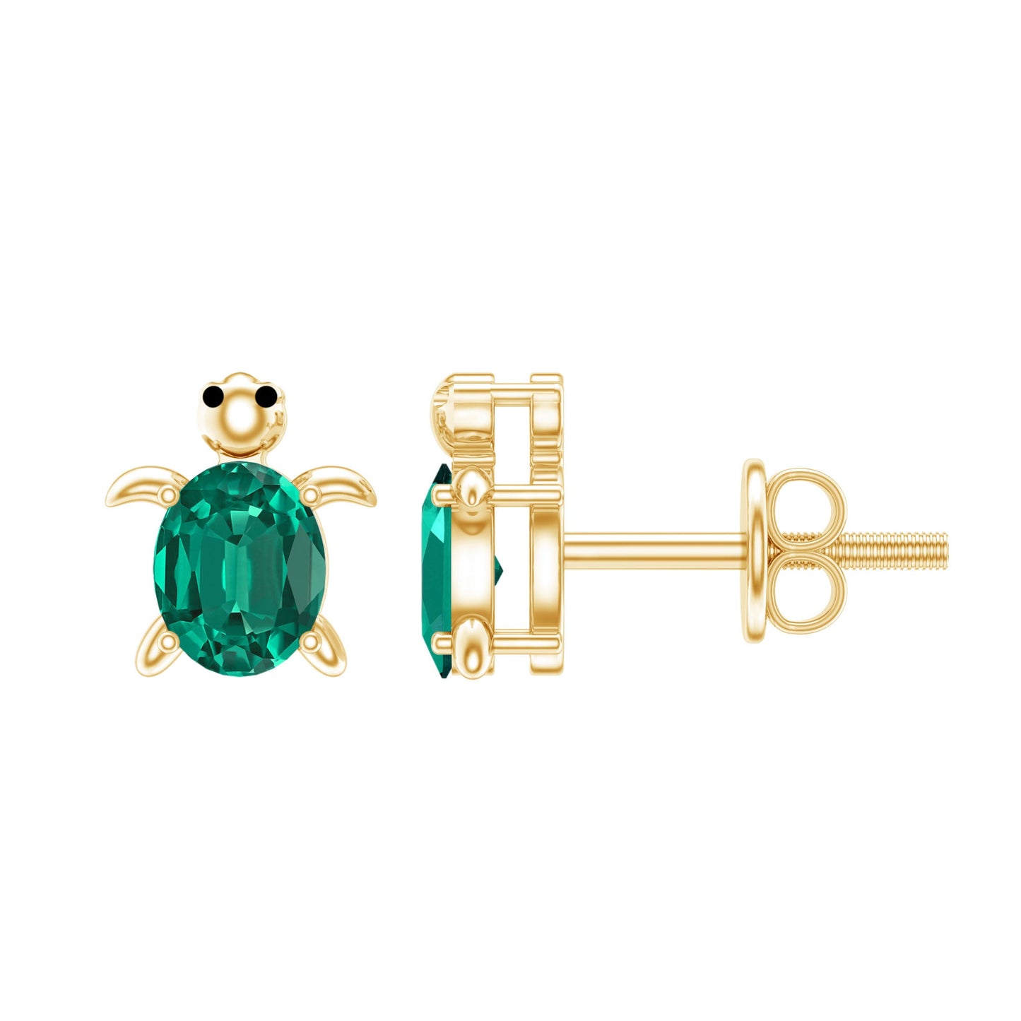 1 Carat Oval Shape Lab Created Emerald Cute Turtle Stud Earrings