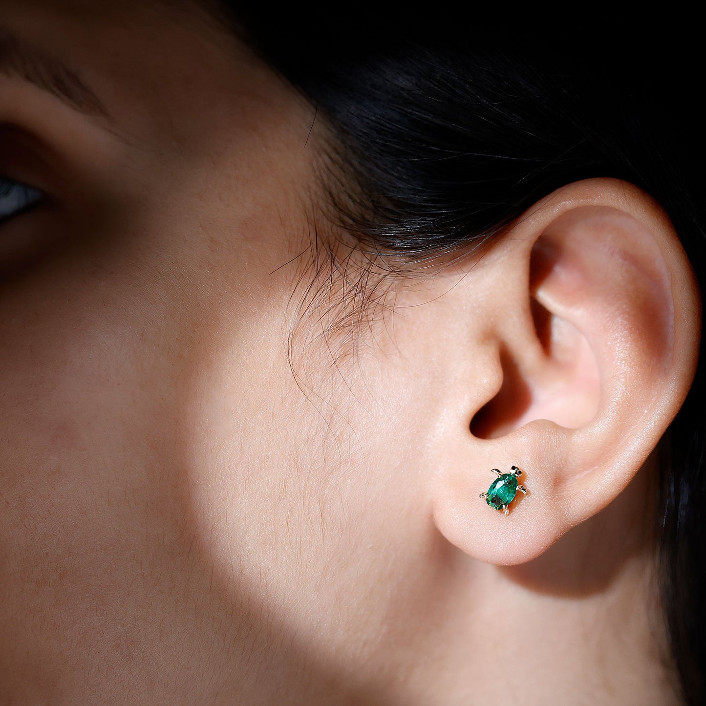 1 Carat Oval Shape Lab Created Emerald Cute Turtle Stud Earrings