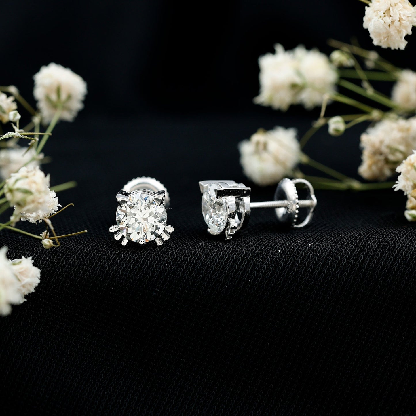 Natural Diamond Cat Stud Earrings