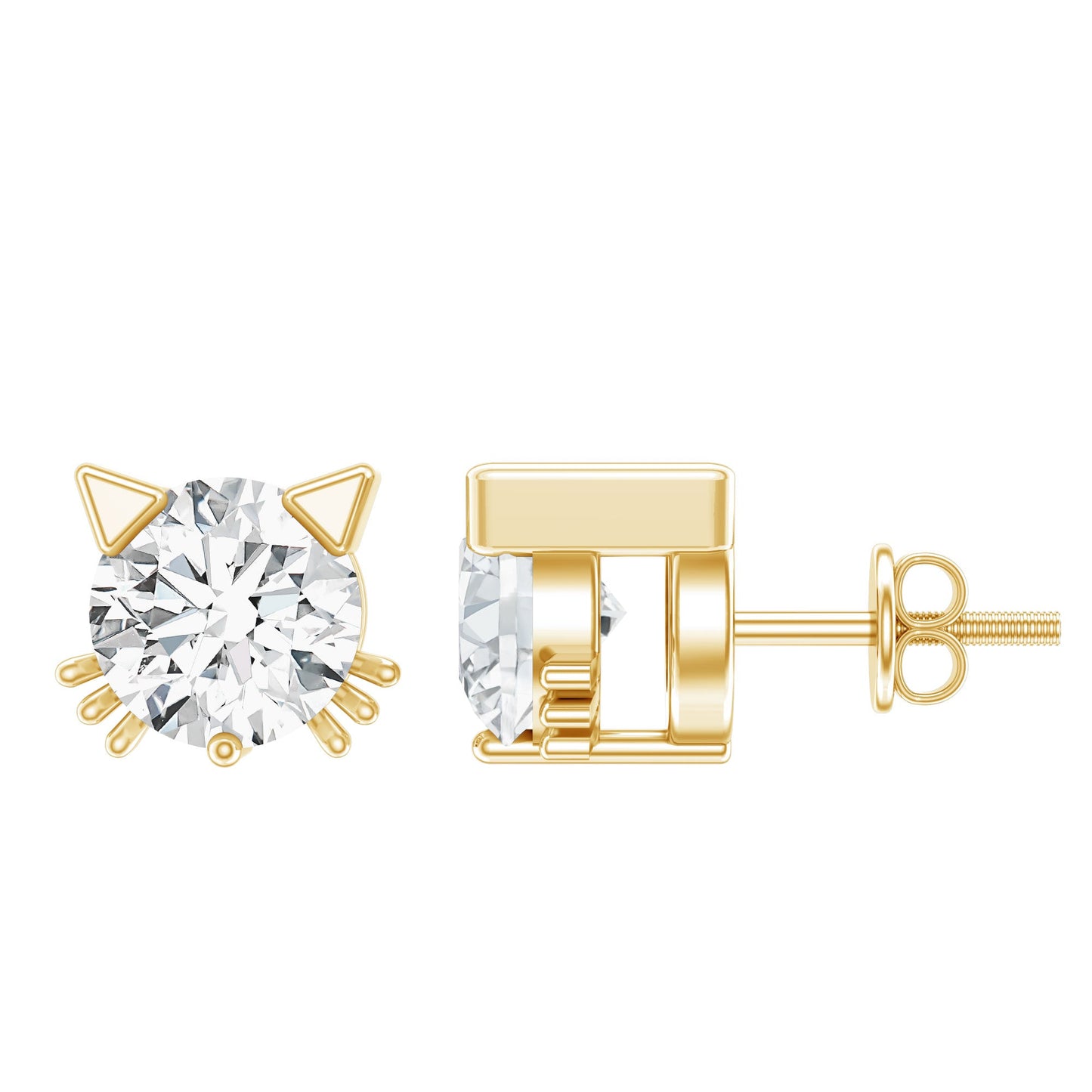 Natural Diamond Cat Stud Earrings