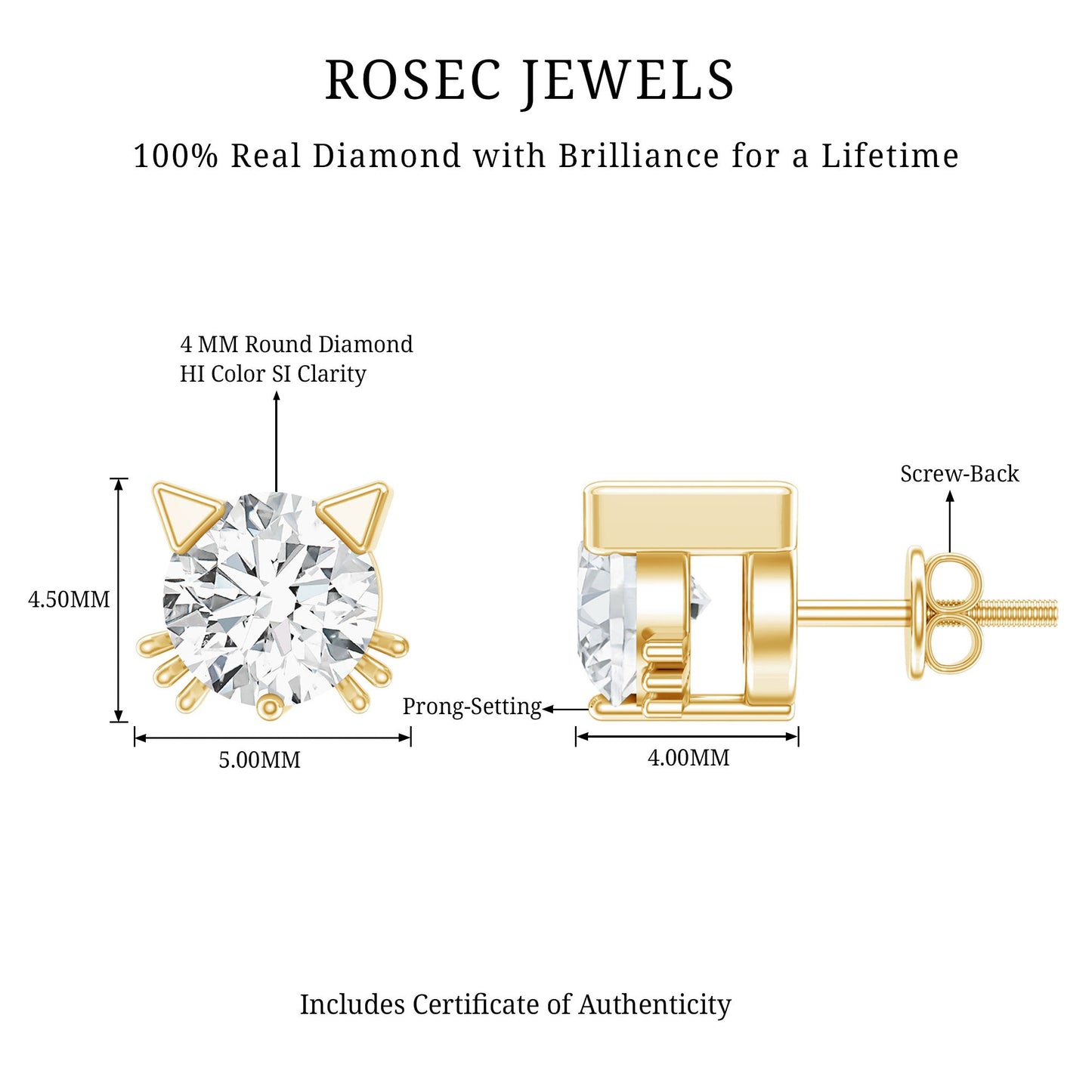 Natural Diamond Cat Stud Earrings