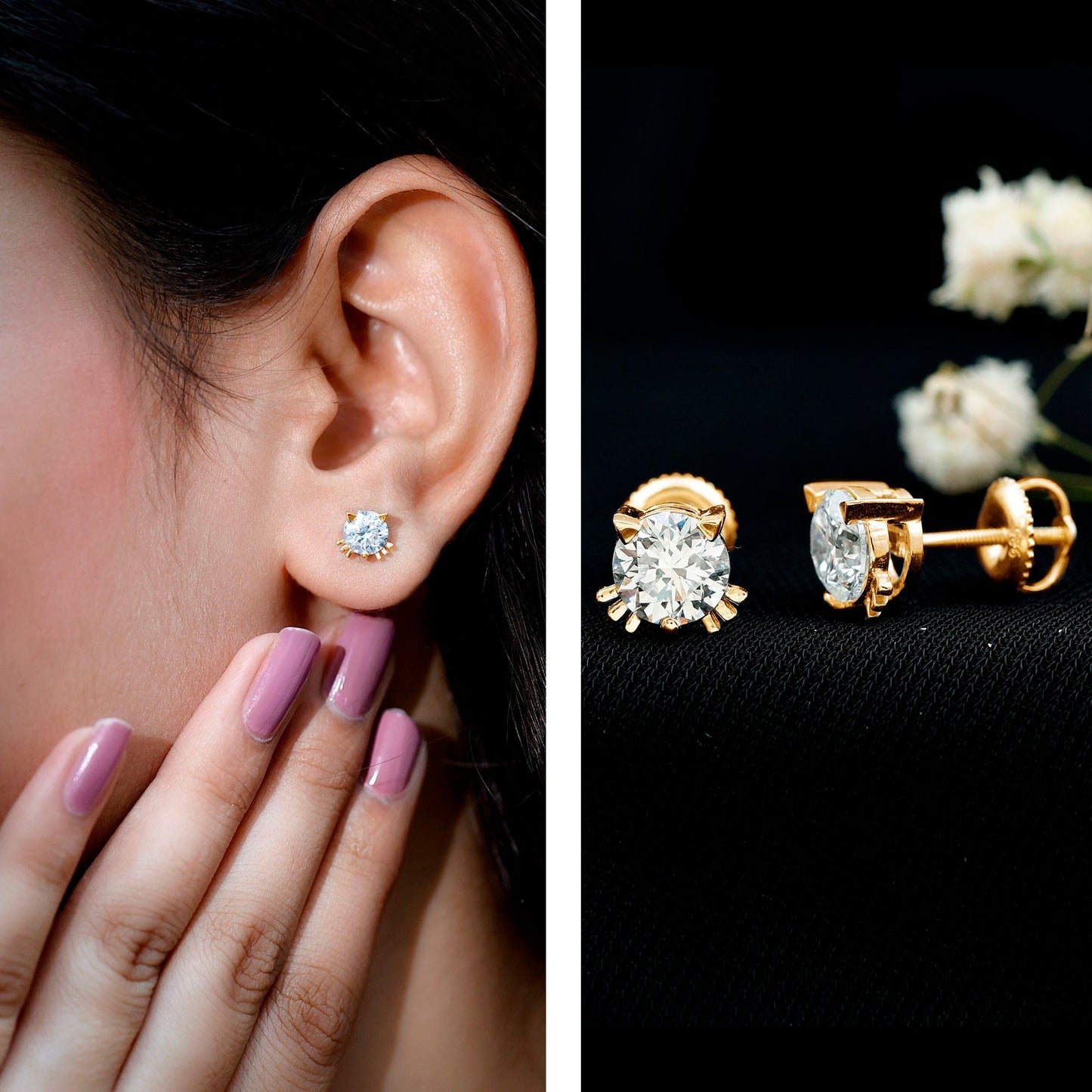 Natural Diamond Cat Stud Earrings
