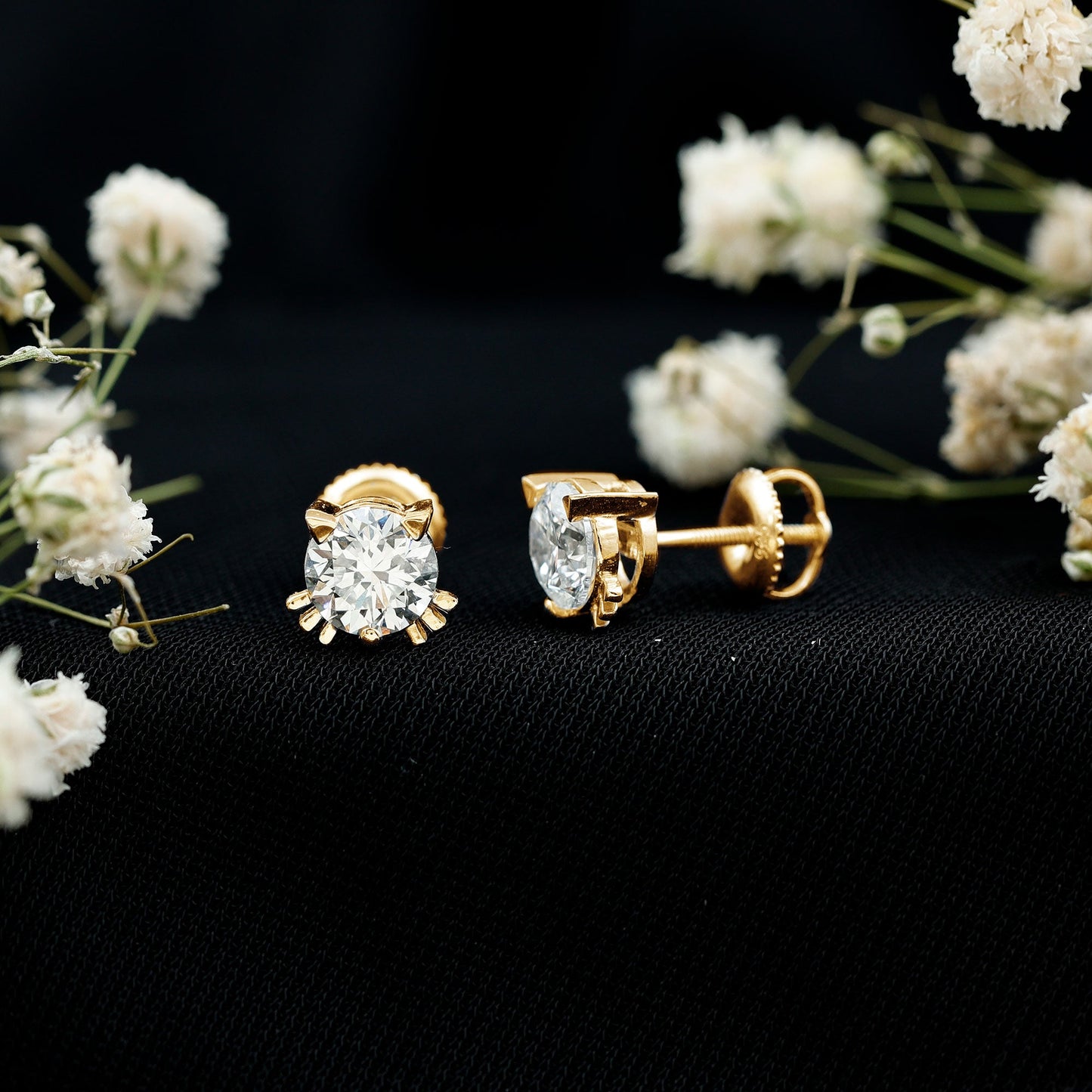 Natural Diamond Cat Stud Earrings