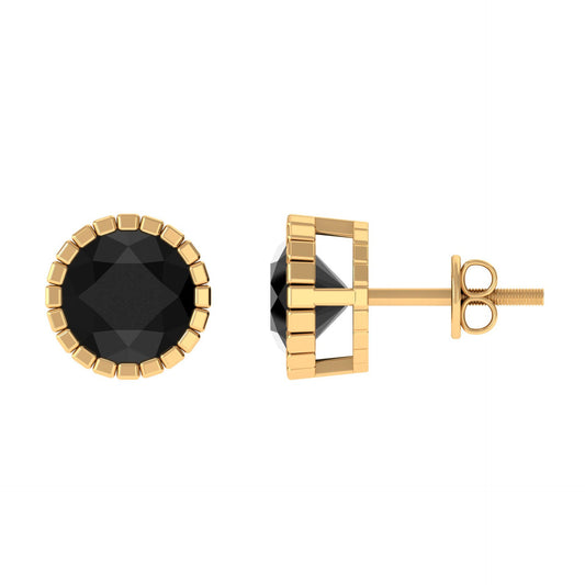 Real 3 Carat Round Shape Black Spinel Stud Earrings with Certificate