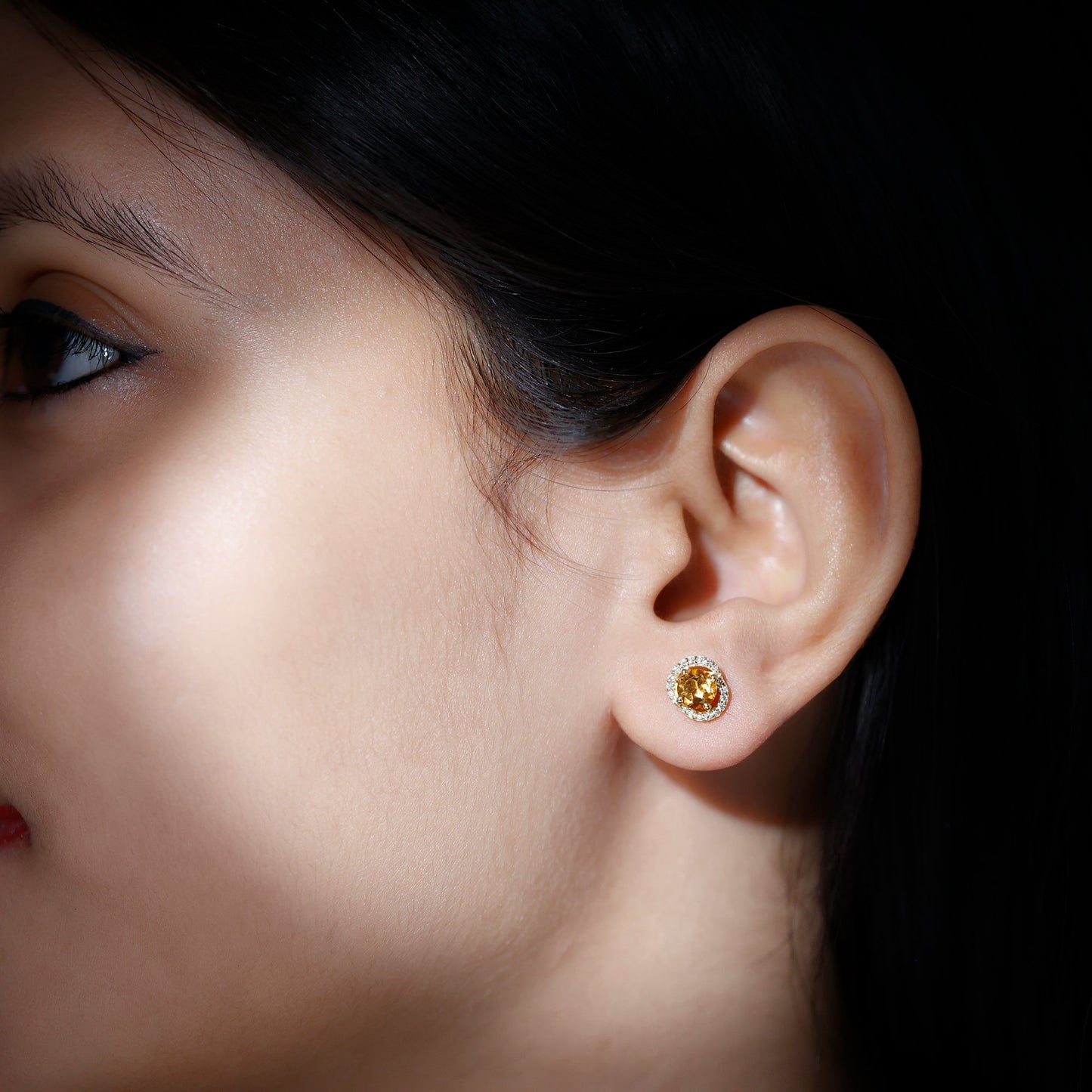 Round Citrine and Diamond Stud Earrings