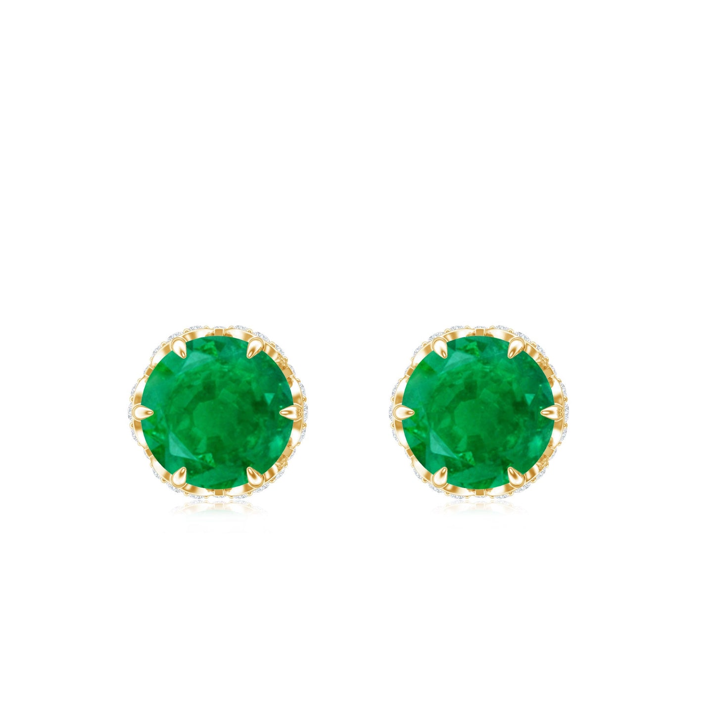 Designer Emerald Diamond Stud Earrings with Screw Back